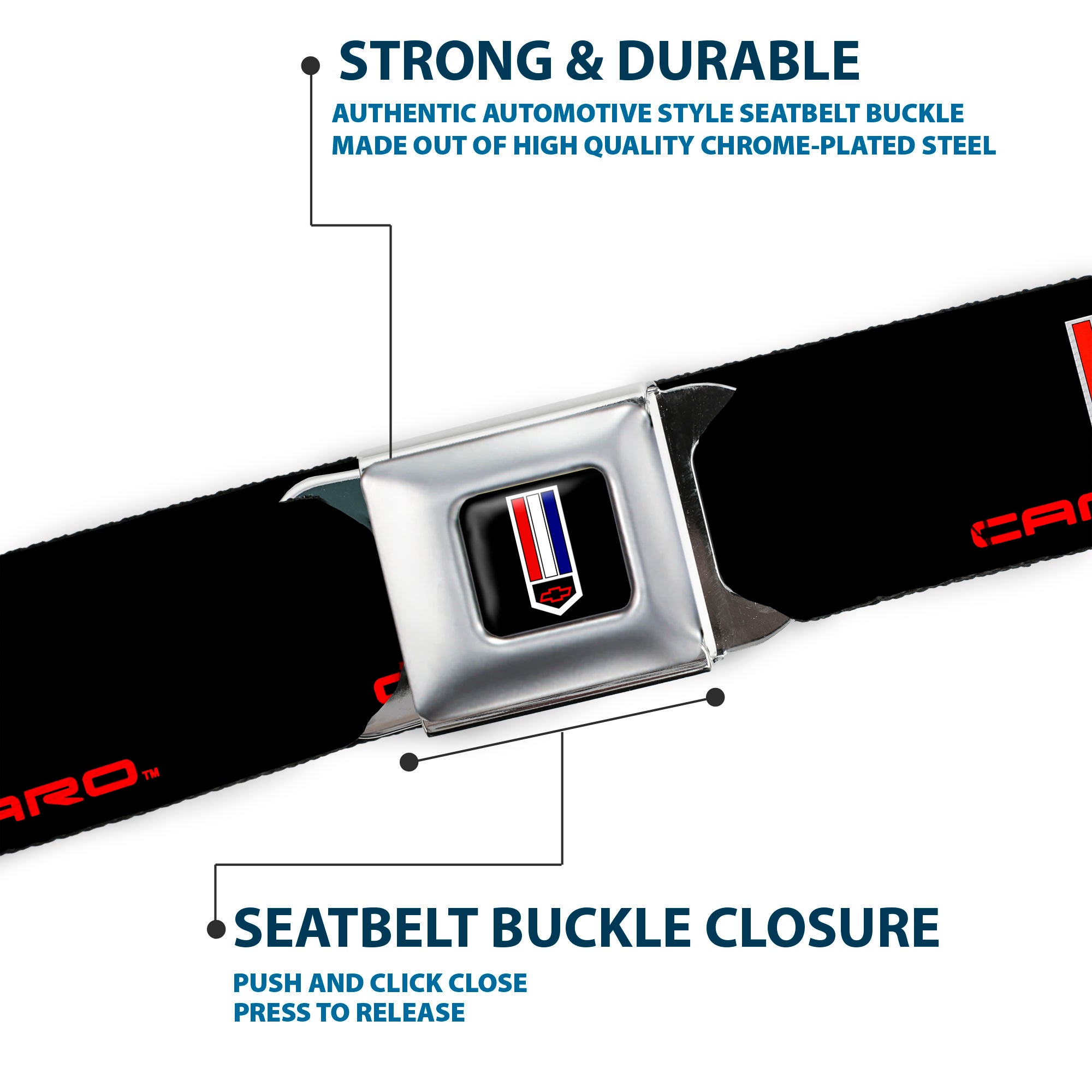 Camaro Badge Full Color Seatbelt Belt - CAMARO Badge Logo REPEAT Webbing Seatbelt Belts GM General Motors