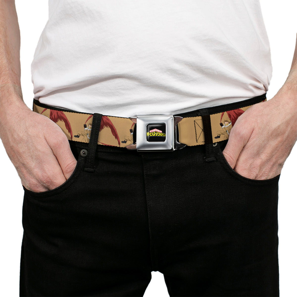 MY HERO ACADEMIA Title Logo Full Color Black Seatbelt Belt - My Hero Academia Keigo Takami Hawks Action Pose Orange Webbing Seatbelt Belts My Hero Academia