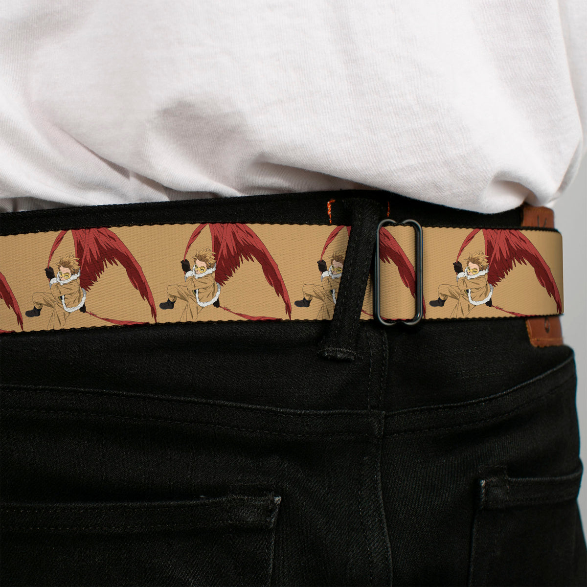 MY HERO ACADEMIA Title Logo Full Color Black Seatbelt Belt - My Hero Academia Keigo Takami Hawks Action Pose Orange Webbing Seatbelt Belts My Hero Academia