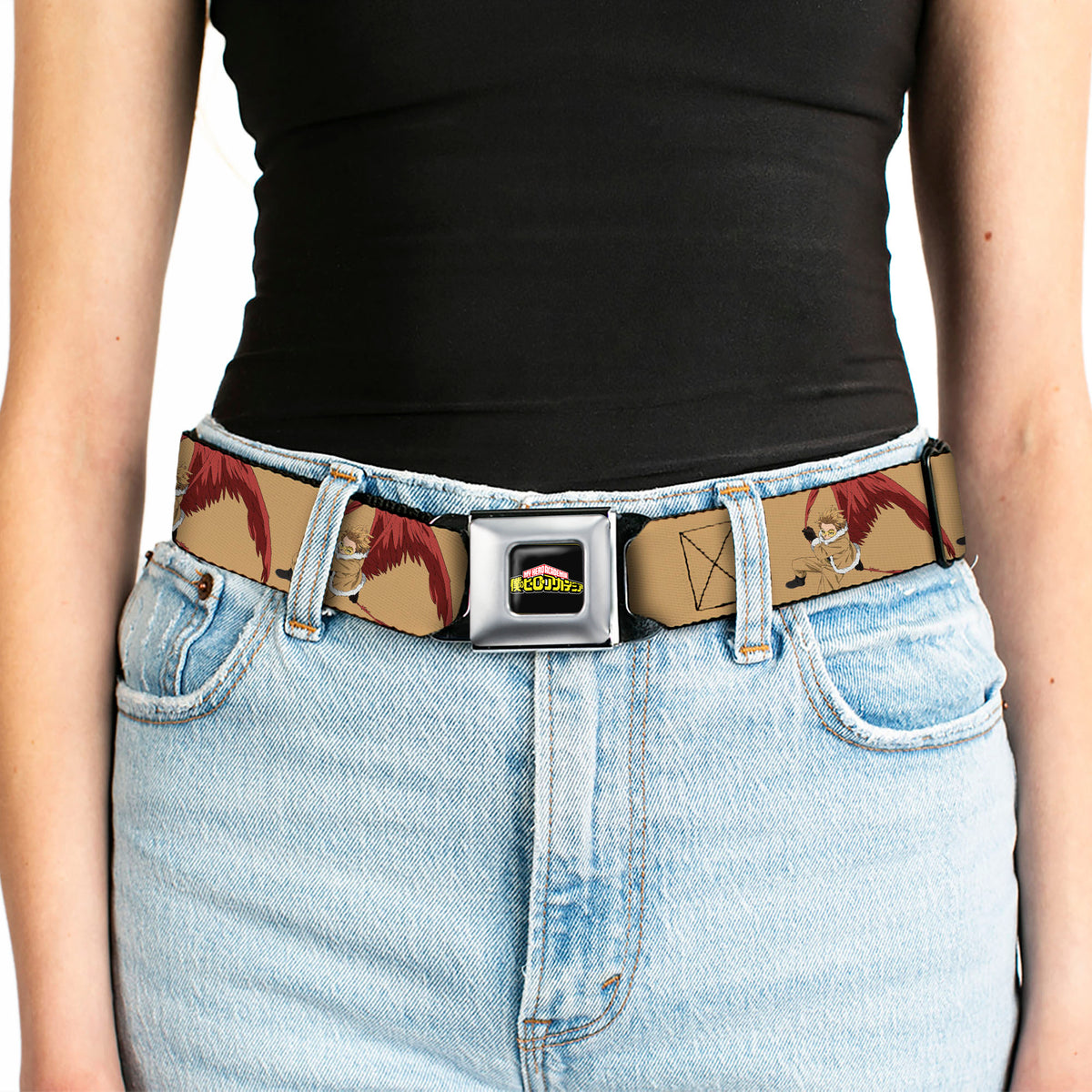 MY HERO ACADEMIA Title Logo Full Color Black Seatbelt Belt - My Hero Academia Keigo Takami Hawks Action Pose Orange Webbing Seatbelt Belts My Hero Academia