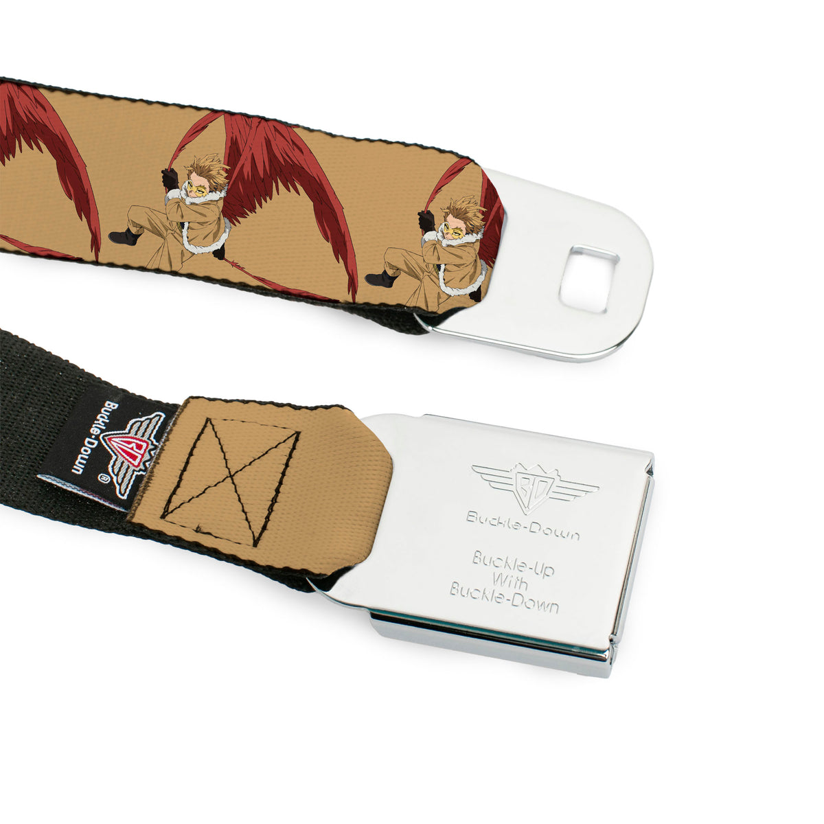MY HERO ACADEMIA Title Logo Full Color Black Seatbelt Belt - My Hero Academia Keigo Takami Hawks Action Pose Orange Webbing Seatbelt Belts My Hero Academia
