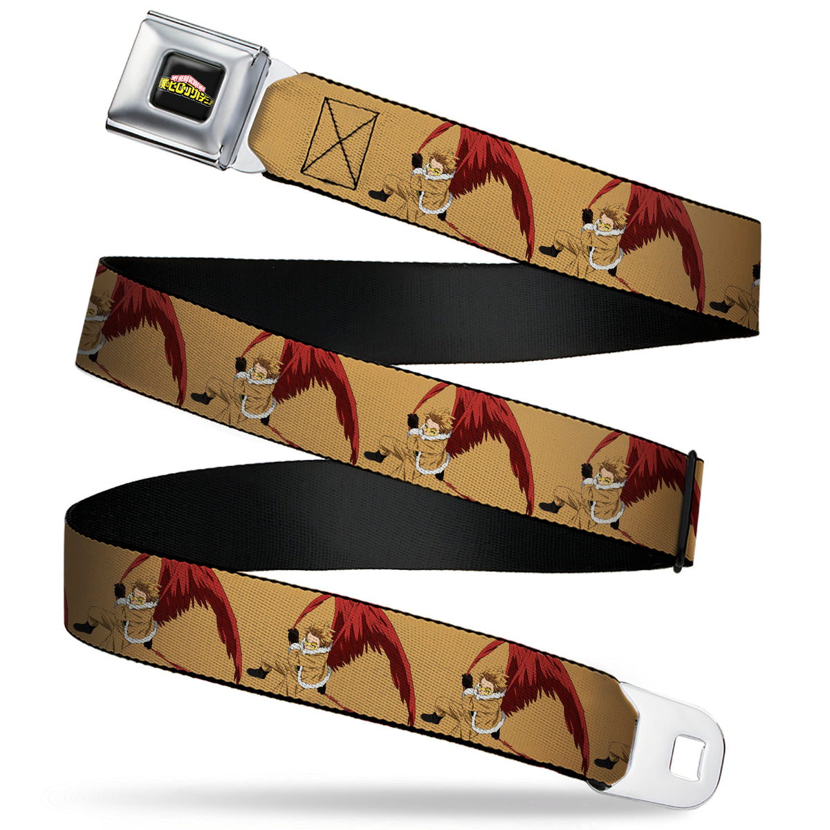 MY HERO ACADEMIA Title Logo Full Color Black Seatbelt Belt - My Hero Academia Keigo Takami Hawks Action Pose Orange Webbing Seatbelt Belts My Hero Academia