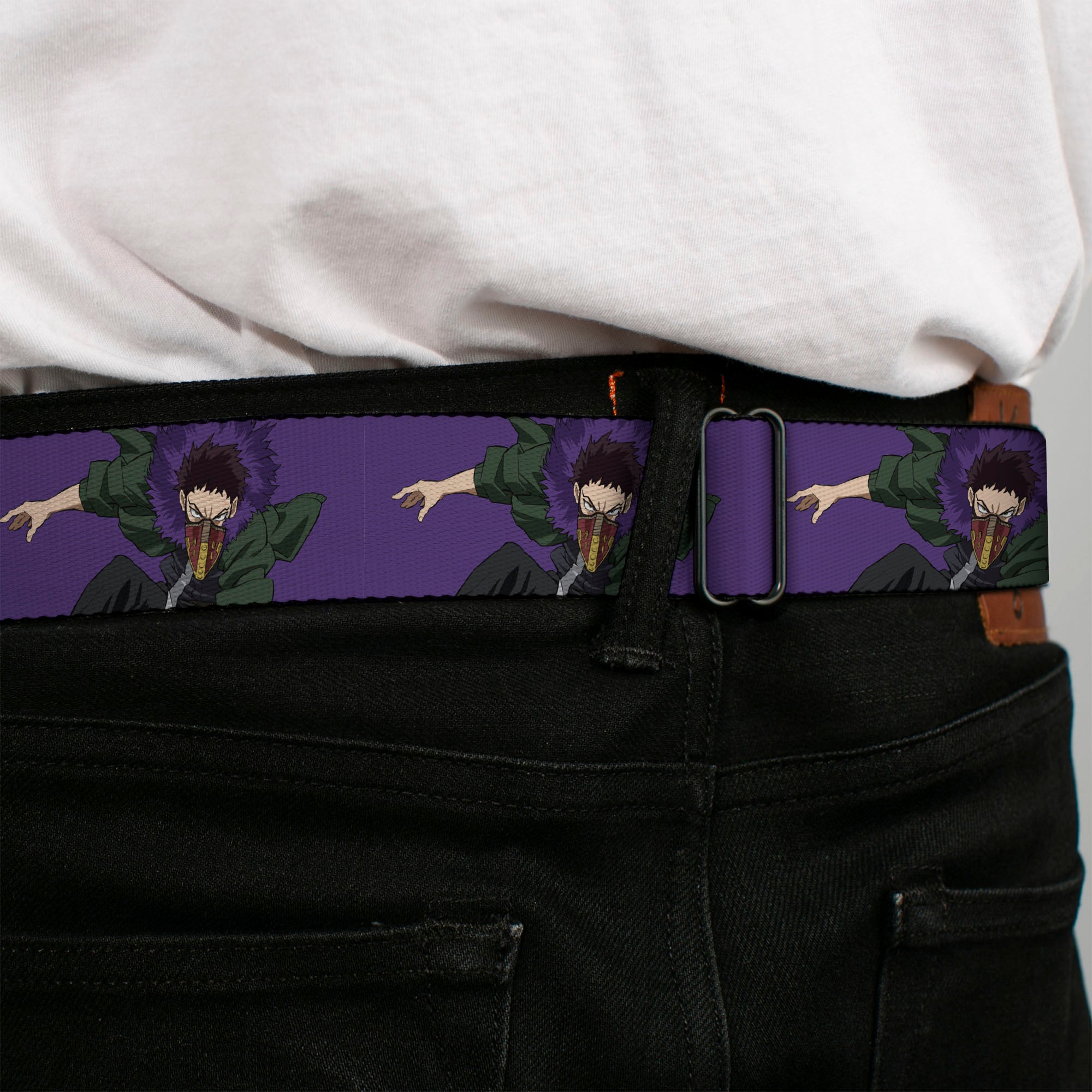 MY HERO ACADEMIA Title Logo Full Color Black Seatbelt Belt - My Hero Academia Kai Chisaki Action Pose Purple Webbing Seatbelt Belts My Hero Academia