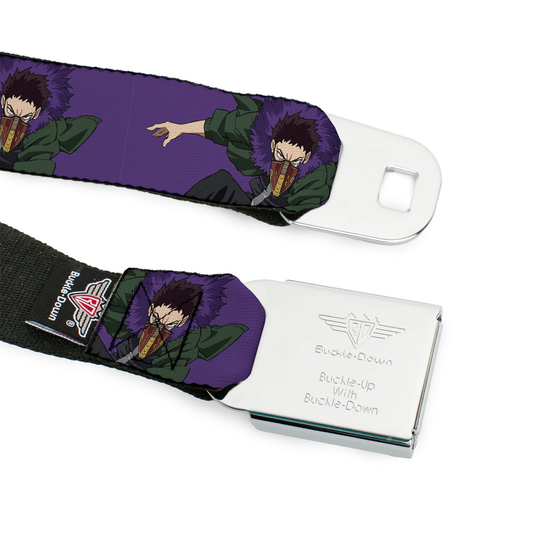 MY HERO ACADEMIA Title Logo Full Color Black Seatbelt Belt - My Hero Academia Kai Chisaki Action Pose Purple Webbing Seatbelt Belts My Hero Academia