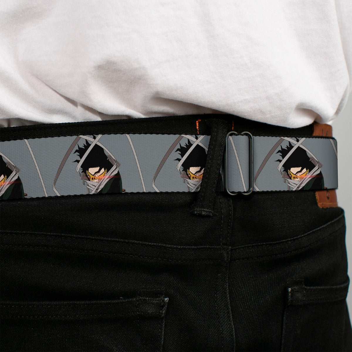 MY HERO ACADEMIA Title Logo Full Color Black Seatbelt Belt - My Hero Academia Shota Aizawa Scarf Pose Grays Webbing Seatbelt Belts My Hero Academia