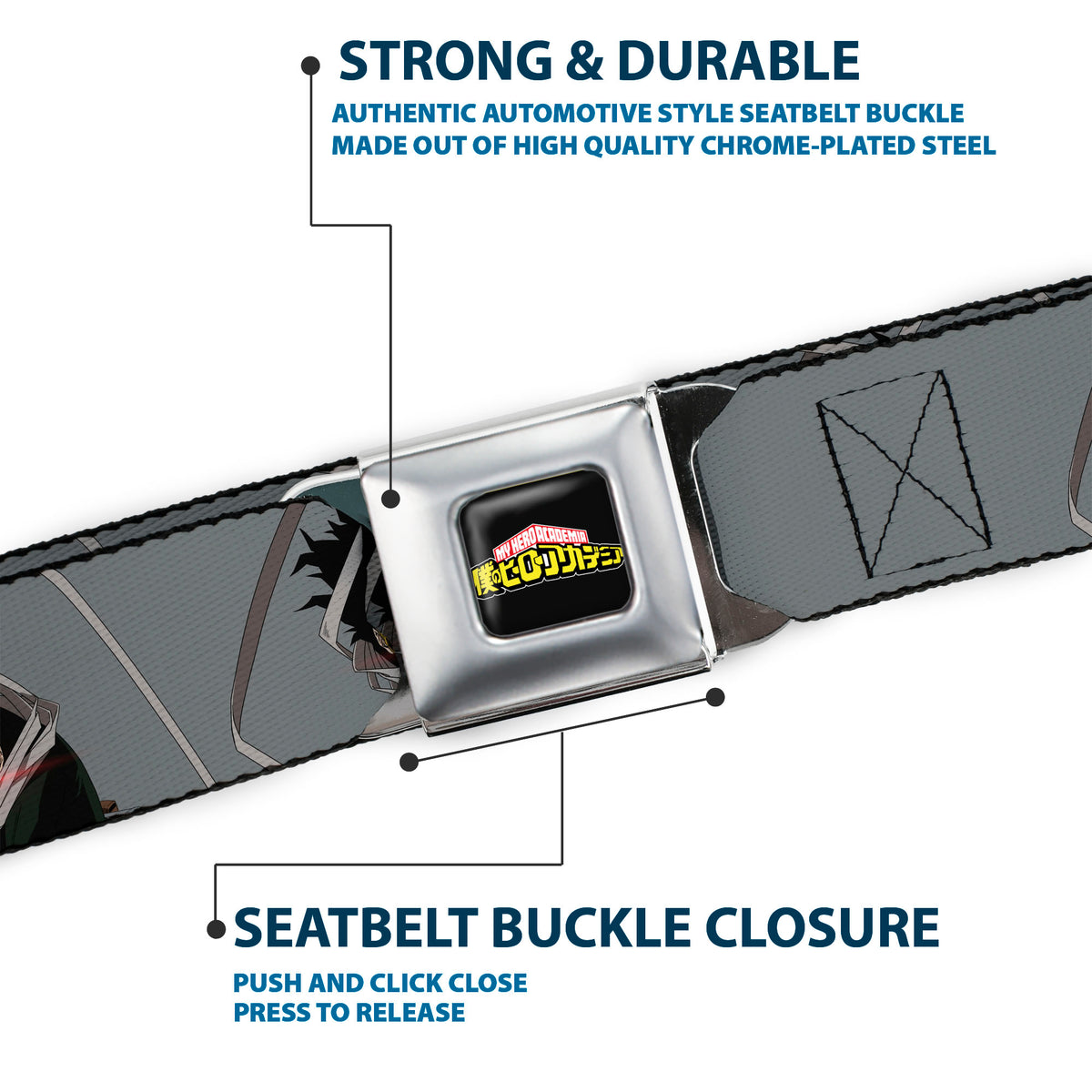 MY HERO ACADEMIA Title Logo Full Color Black Seatbelt Belt - My Hero Academia Shota Aizawa Scarf Pose Grays Webbing Seatbelt Belts My Hero Academia