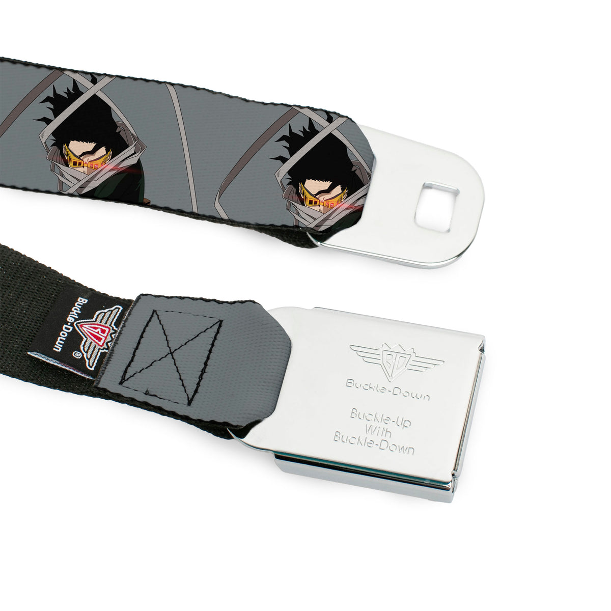 MY HERO ACADEMIA Title Logo Full Color Black Seatbelt Belt - My Hero Academia Shota Aizawa Scarf Pose Grays Webbing Seatbelt Belts My Hero Academia
