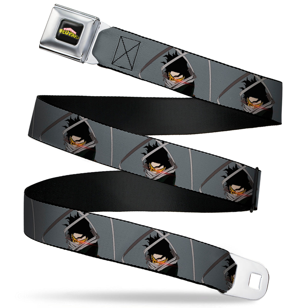 MY HERO ACADEMIA Title Logo Full Color Black Seatbelt Belt - My Hero Academia Shota Aizawa Scarf Pose Grays Webbing Seatbelt Belts My Hero Academia