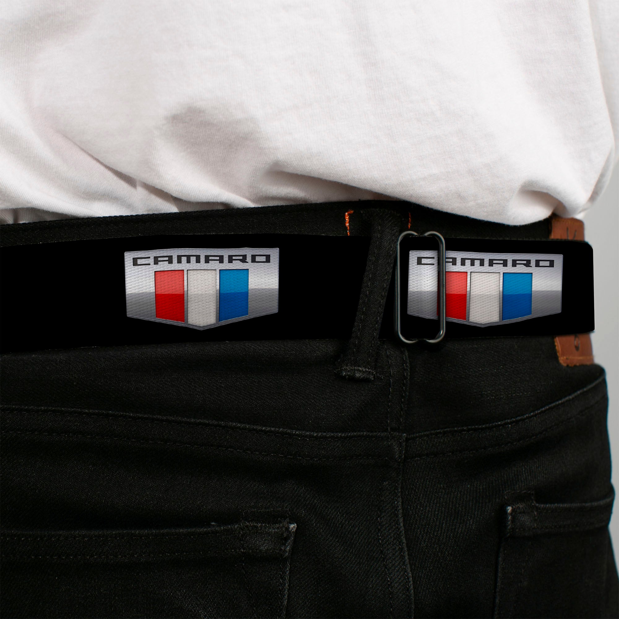 CAMARO Six Badge Full Color Black Silver Red White Blue Seatbelt Belt - CAMARO Six Badge Black/Silver/Red/White/Blue Webbing Seatbelt Belts GM General Motors