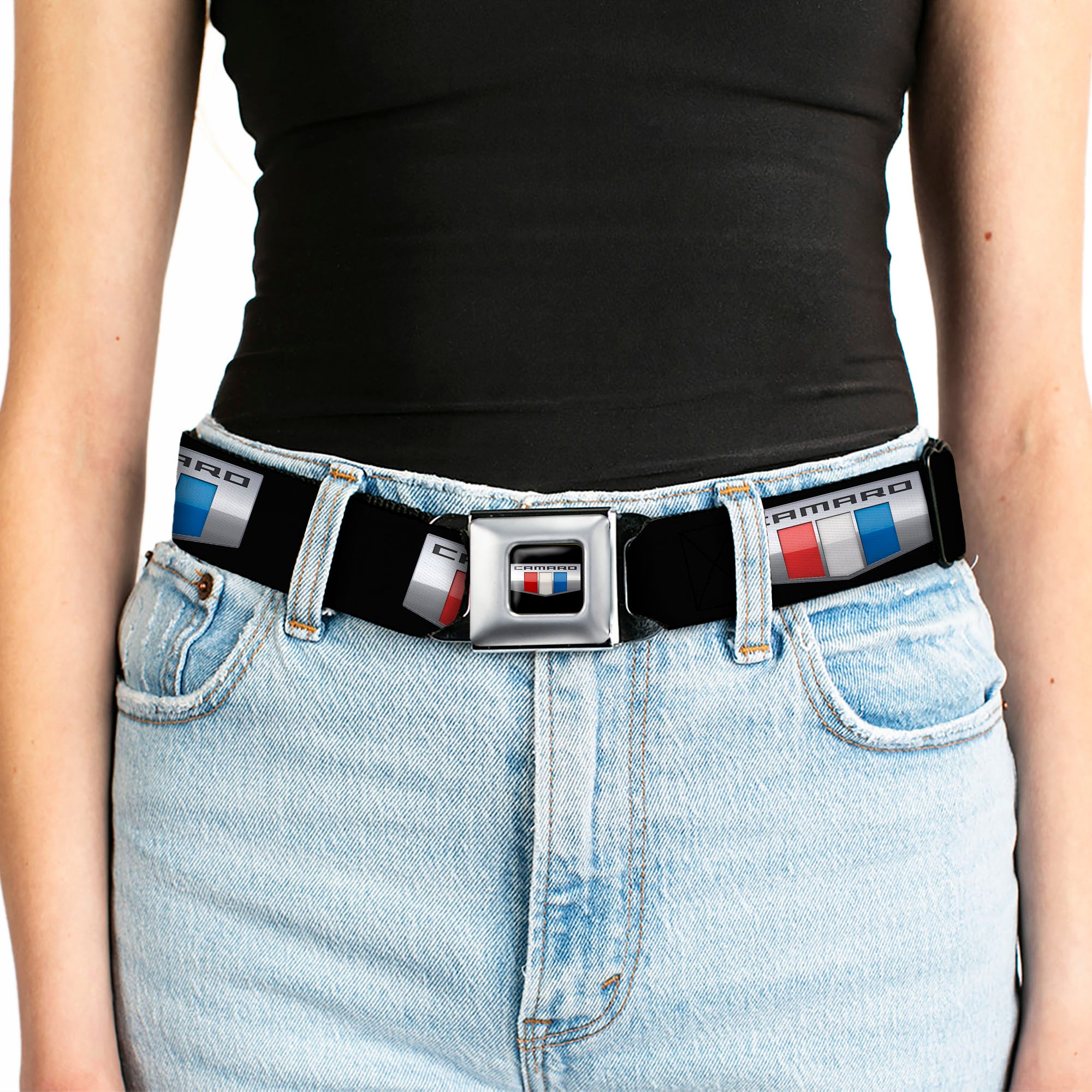 CAMARO Six Badge Full Color Black Silver Red White Blue Seatbelt Belt - CAMARO Six Badge Black/Silver/Red/White/Blue Webbing Seatbelt Belts GM General Motors