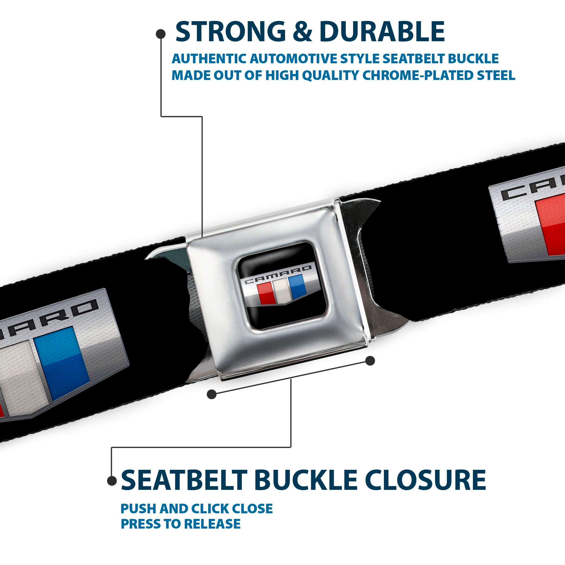 CAMARO Six Badge Full Color Black Silver Red White Blue Seatbelt Belt - CAMARO Six Badge Black/Silver/Red/White/Blue Webbing Seatbelt Belts GM General Motors
