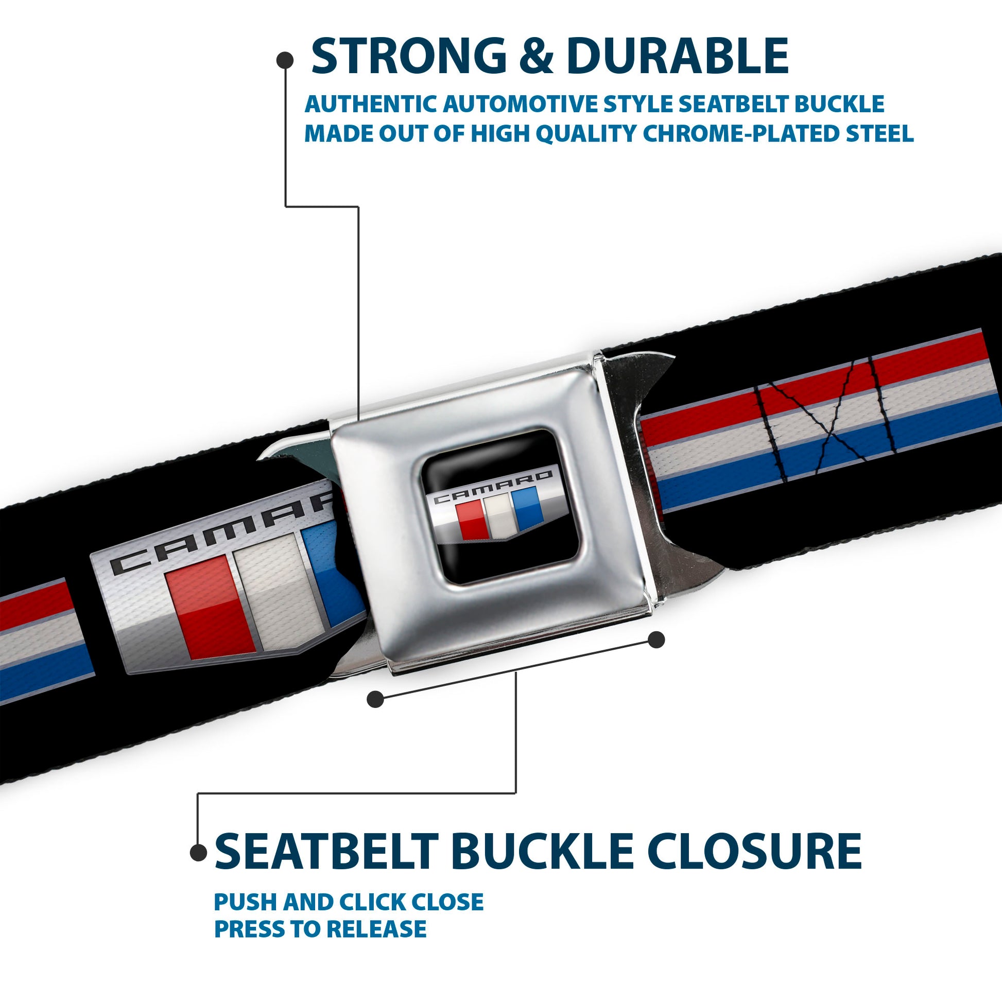 CAMARO Six Badge Full Color Black Silver Red White Blue Seatbelt Belt - CAMARO Six Badge/Stripe Black/Silver/Red/White/Blue Webbing Seatbelt Belts GM General Motors
