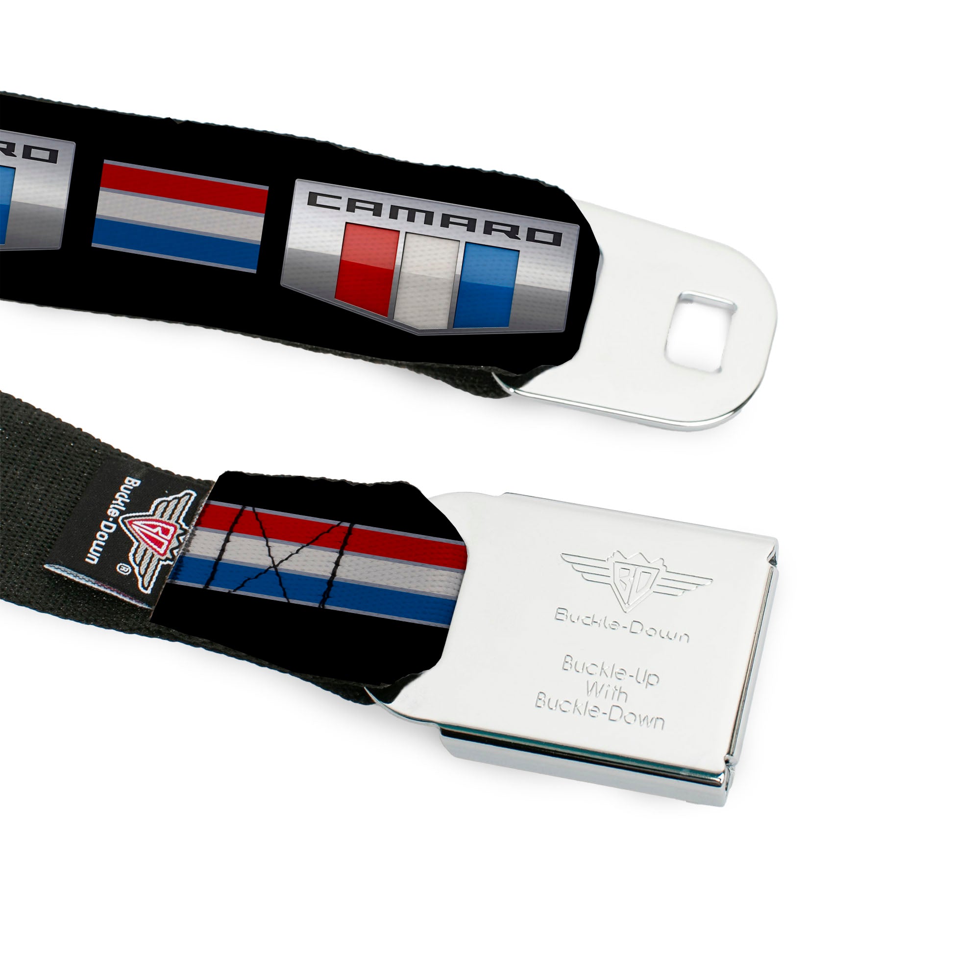 CAMARO Six Badge Full Color Black Silver Red White Blue Seatbelt Belt - CAMARO Six Badge/Stripe Black/Silver/Red/White/Blue Webbing Seatbelt Belts GM General Motors
