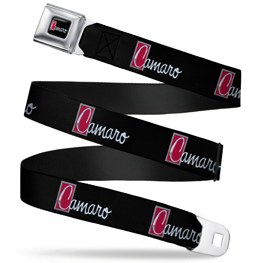 1972 CAMARO Script Emblem Full Color Black Silver Reds Seatbelt Belt - 1972 CAMARO Script Emblem Black/Silver/Reds Webbing Seatbelt Belts GM General Motors