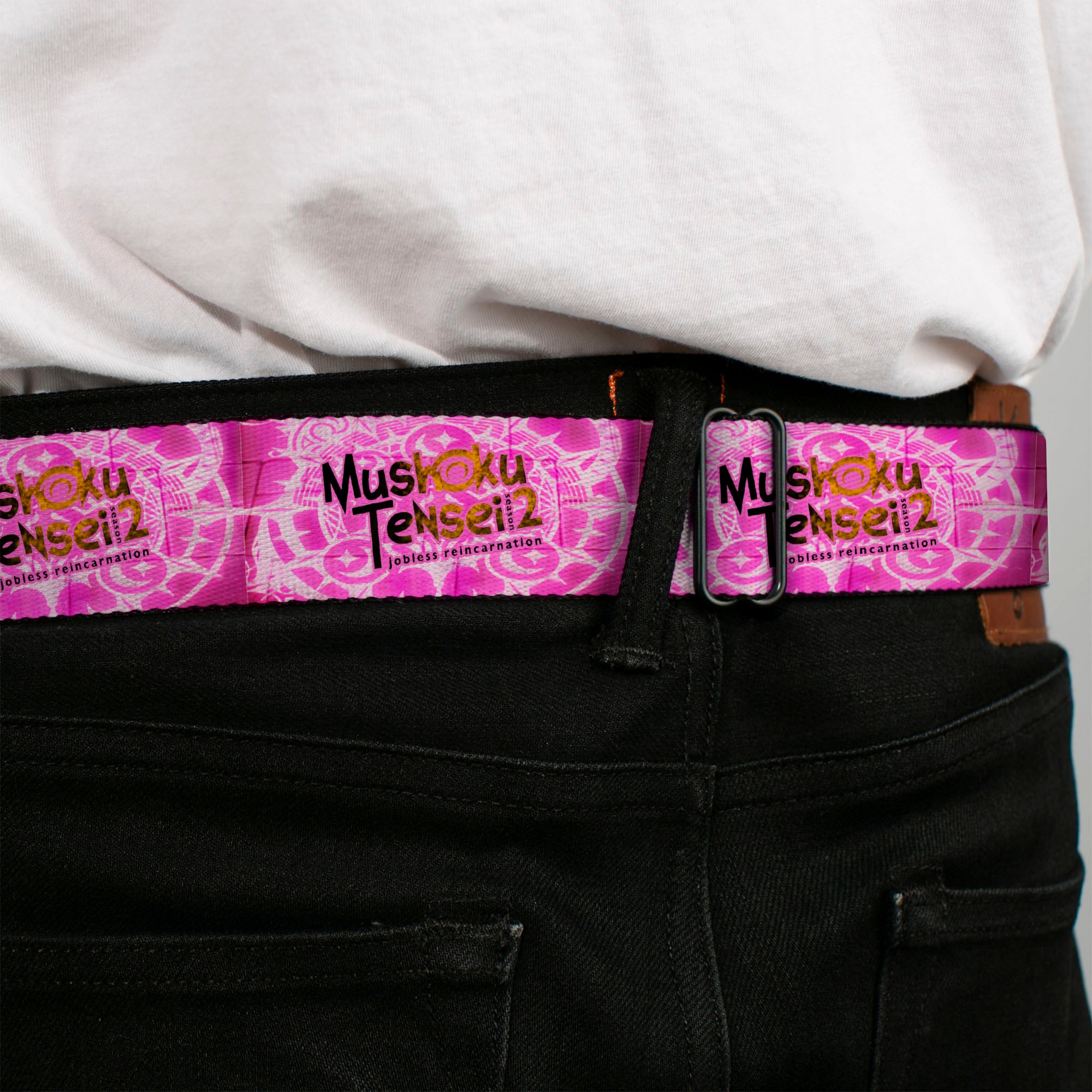 MUSHOKU TENSEI SEASON 2 JOBLESS REINACARNATION Title Logo Full Color White Seatbelt Belt - MUSHOKU TENSEI Title Logo Pinks Webbing Seatbelt Belts Mushoku Tensei Jobless Reincarnation