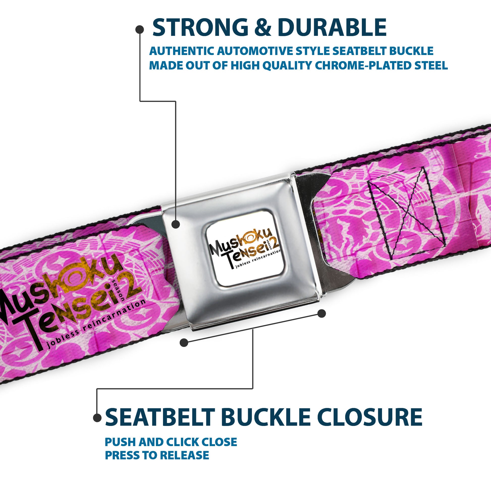 MUSHOKU TENSEI SEASON 2 JOBLESS REINACARNATION Title Logo Full Color White Seatbelt Belt - MUSHOKU TENSEI Title Logo Pinks Webbing Seatbelt Belts Mushoku Tensei Jobless Reincarnation
