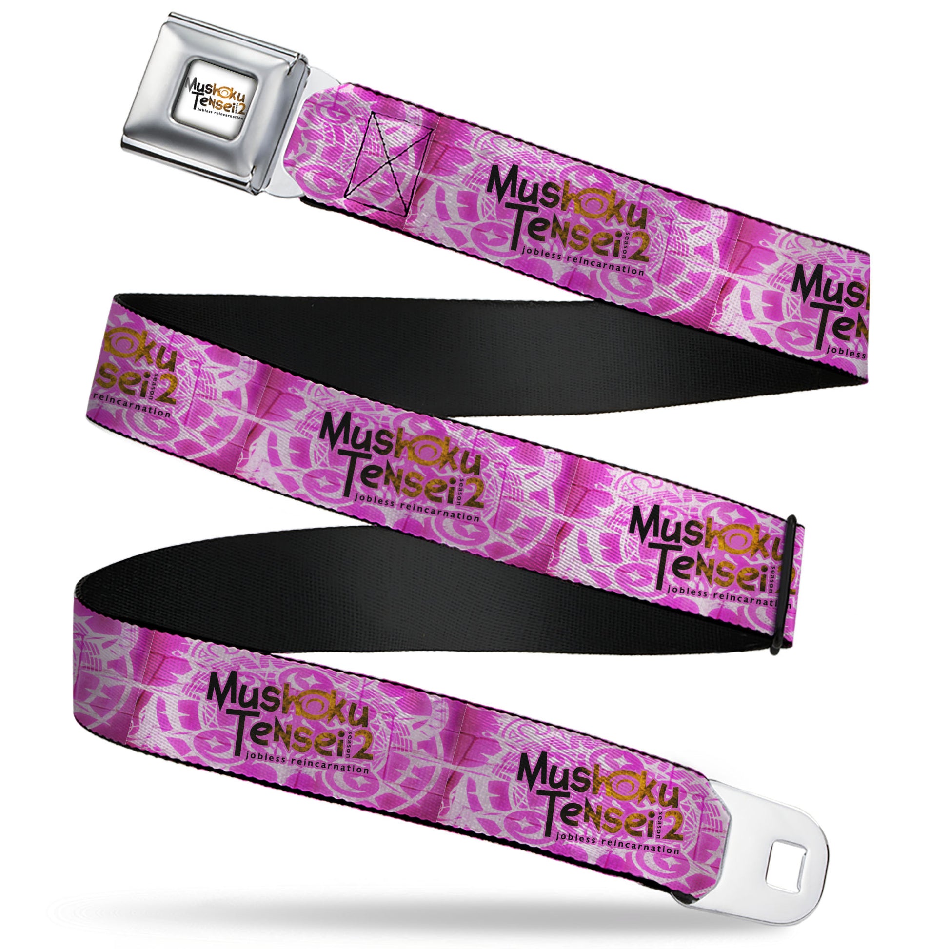 MUSHOKU TENSEI SEASON 2 JOBLESS REINACARNATION Title Logo Full Color White Seatbelt Belt - MUSHOKU TENSEI Title Logo Pinks Webbing Seatbelt Belts Mushoku Tensei Jobless Reincarnation