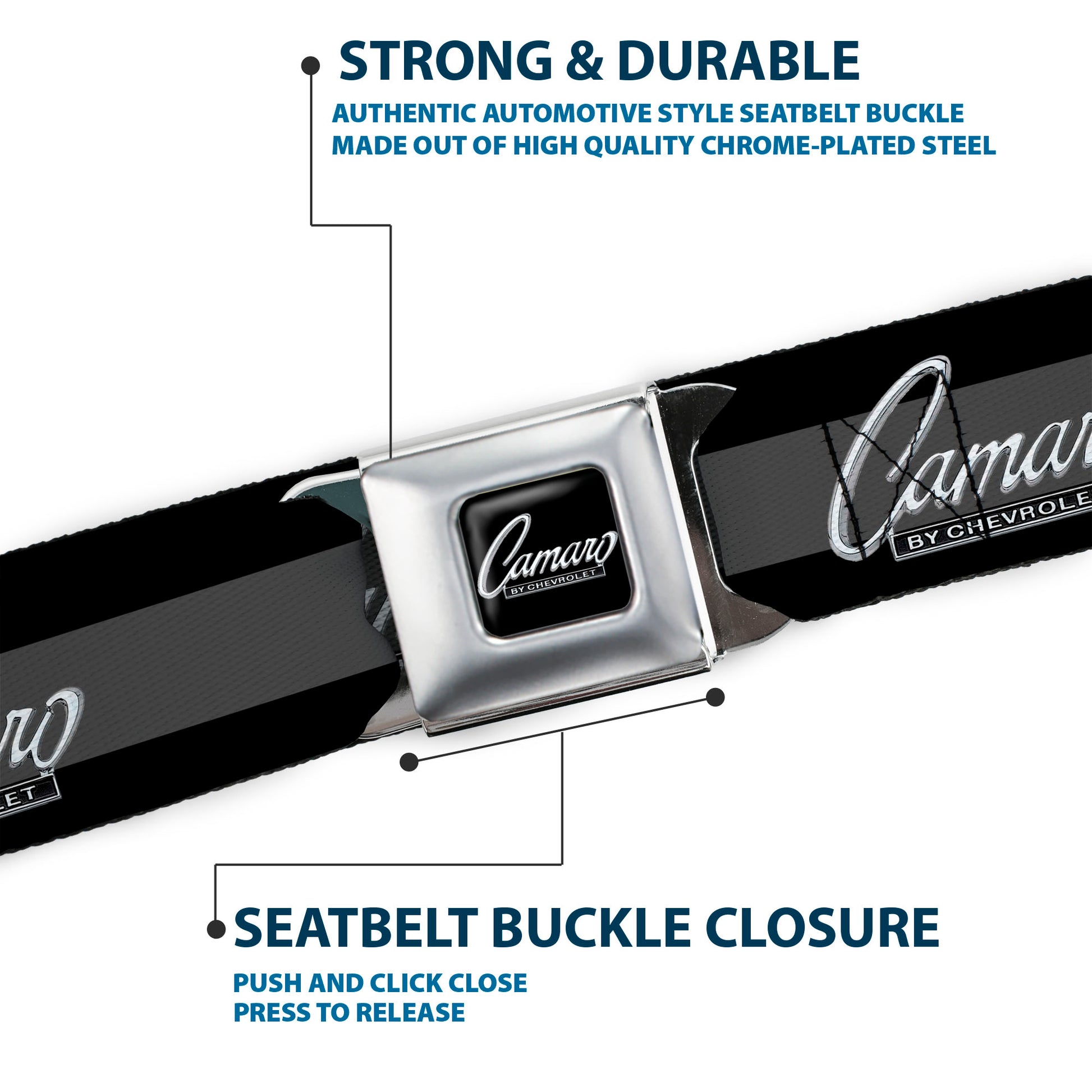 1969 CAMARO BY CHEVROLET Emblem Full Color Black Silver Seatbelt Belt - 1969 CAMARO BY CHEVROLET Emblem/Stripe Black/Gray/Silver Webbing Seatbelt Belts GM General Motors
