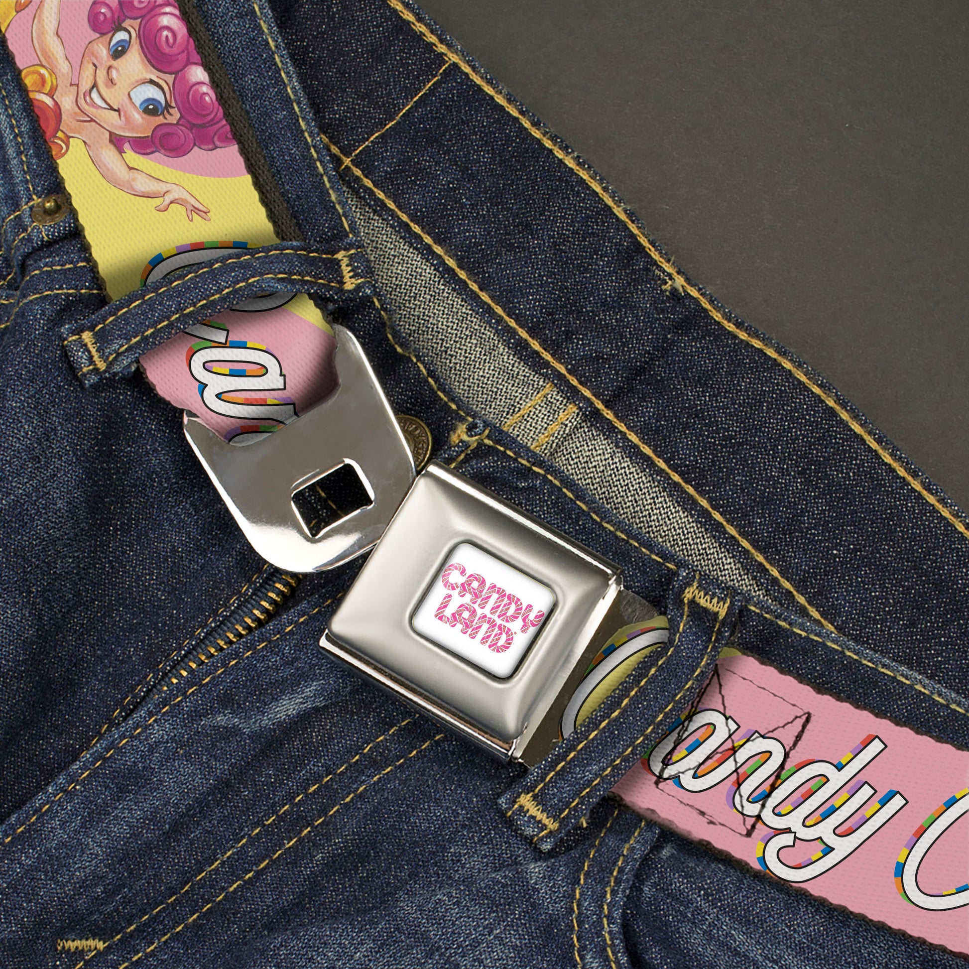 CANDY LAND Game Logo White/Pink Seatbelt Belt - Candy Land CANDY CUTE Princess Lolly Pose Pink Webbing Seatbelt Belts Candy Land