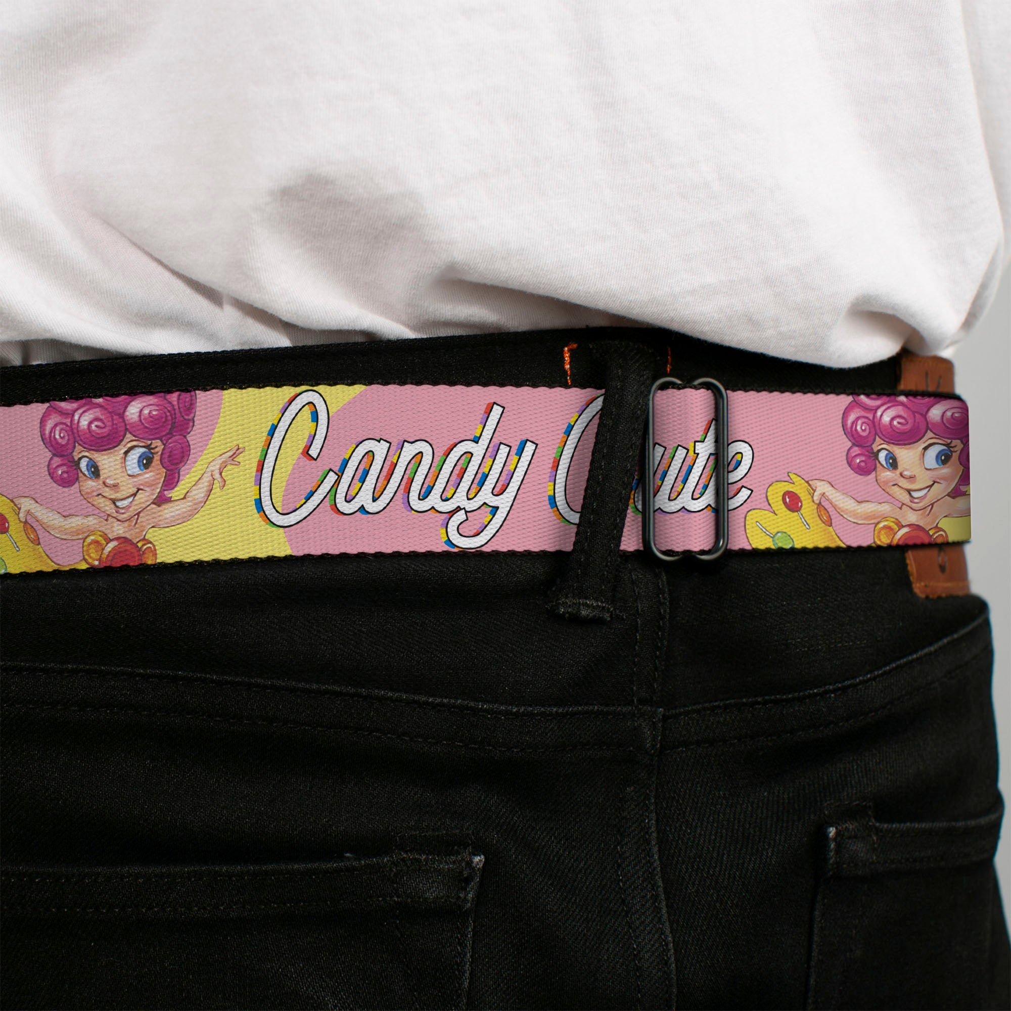 CANDY LAND Game Logo White/Pink Seatbelt Belt - Candy Land CANDY CUTE Princess Lolly Pose Pink Webbing Seatbelt Belts Candy Land