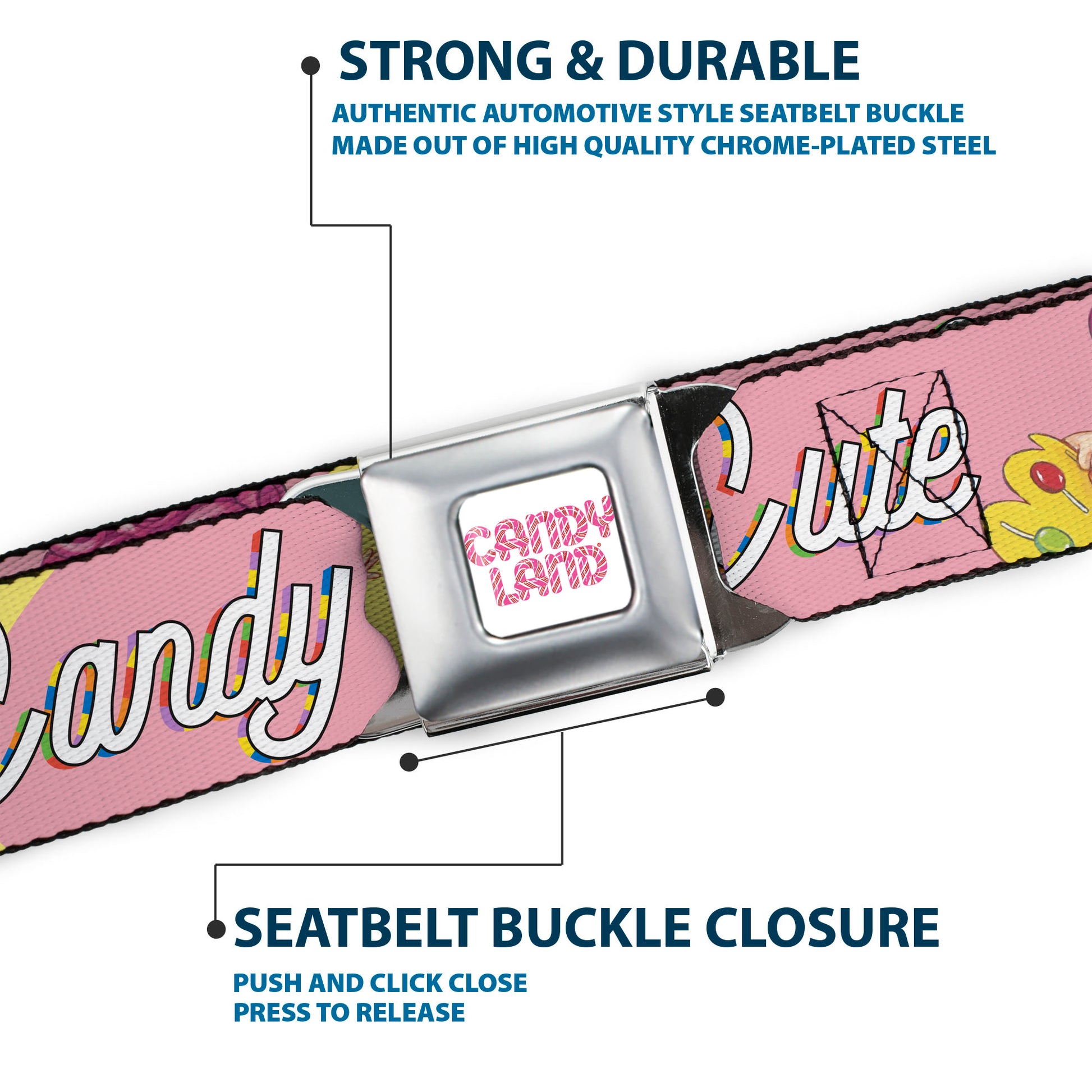CANDY LAND Game Logo White/Pink Seatbelt Belt - Candy Land CANDY CUTE Princess Lolly Pose Pink Webbing Seatbelt Belts Candy Land
