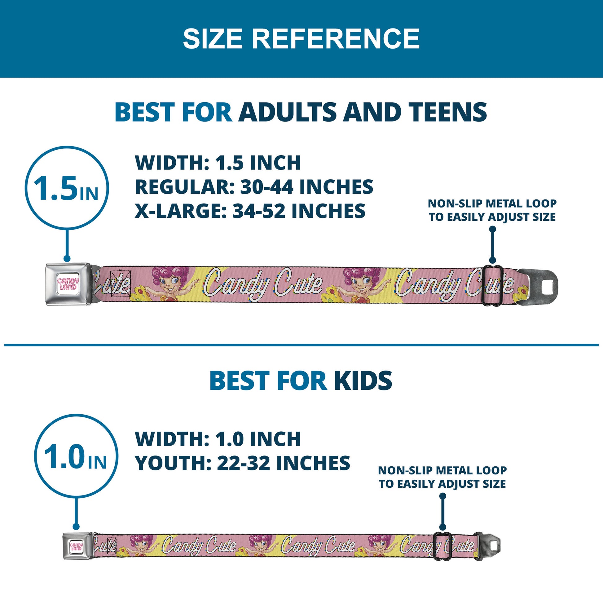 CANDY LAND Game Logo White/Pink Seatbelt Belt - Candy Land CANDY CUTE Princess Lolly Pose Pink Webbing Seatbelt Belts Candy Land