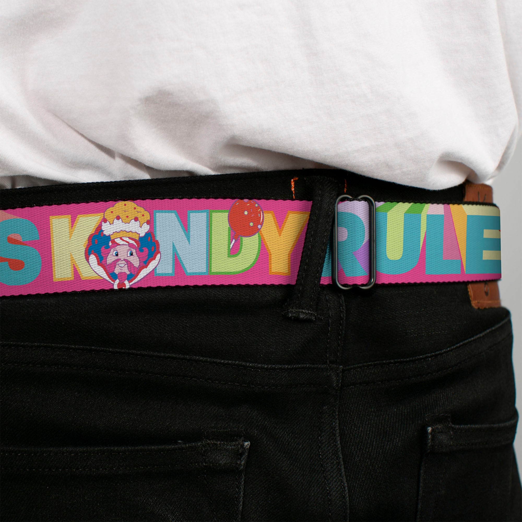 CANDY LAND Game Logo White/Pink Seatbelt Belt - Candy Land KANDY RULES King Kandy Face Red/Multi Color Webbing Seatbelt Belts Hasbro