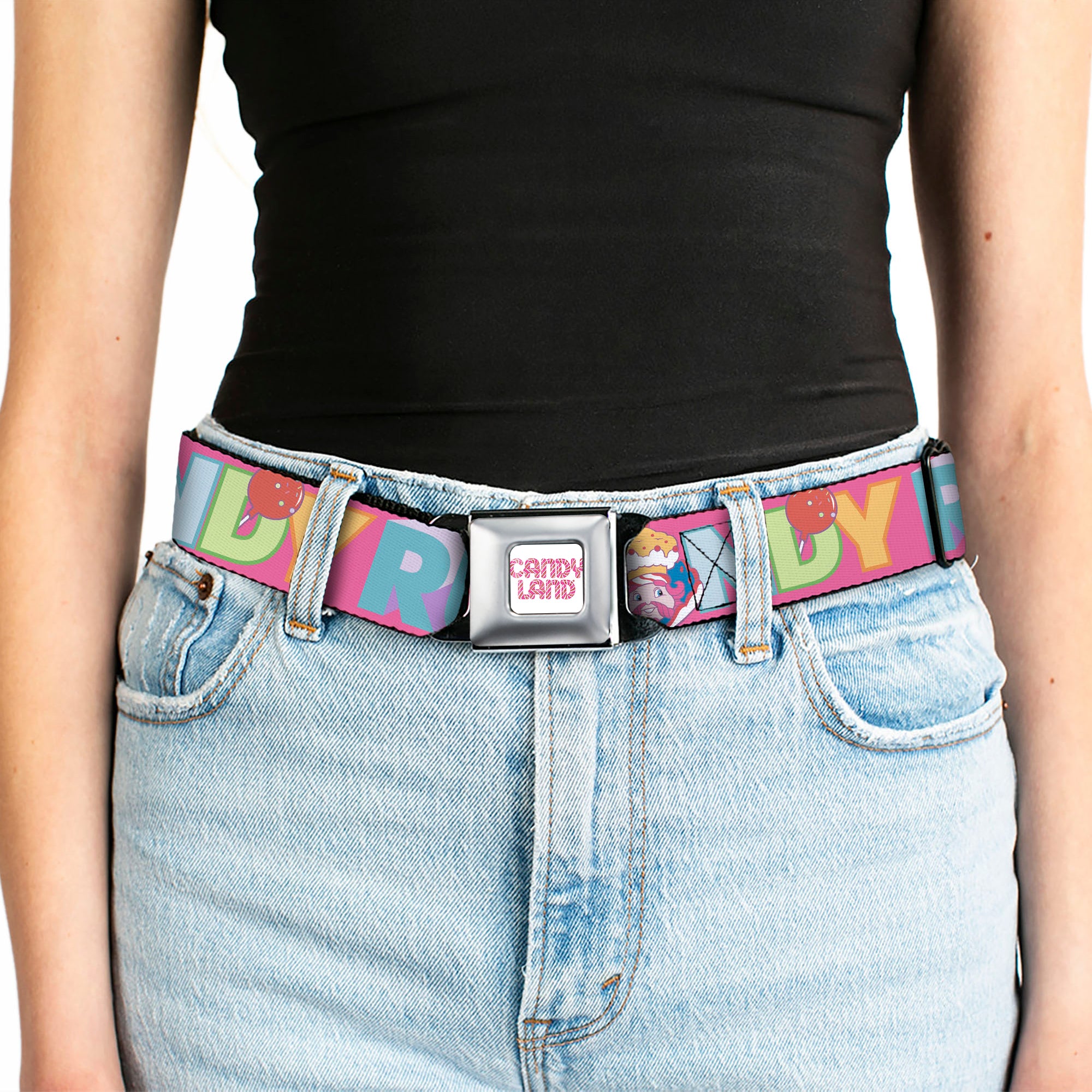 CANDY LAND Game Logo White/Pink Seatbelt Belt - Candy Land KANDY RULES King Kandy Face Red/Multi Color Webbing Seatbelt Belts Hasbro