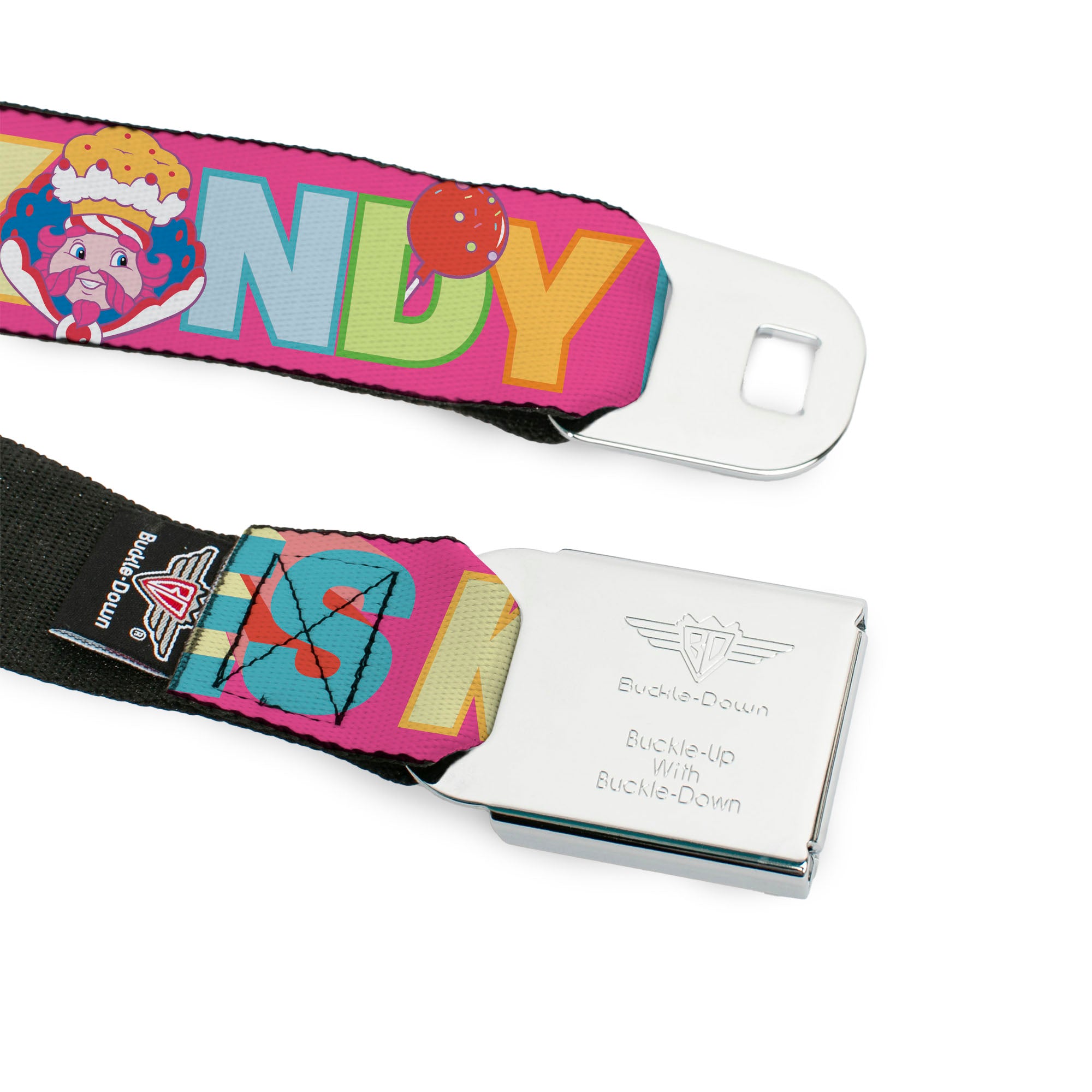 CANDY LAND Game Logo White/Pink Seatbelt Belt - Candy Land KANDY RULES King Kandy Face Red/Multi Color Webbing Seatbelt Belts Hasbro