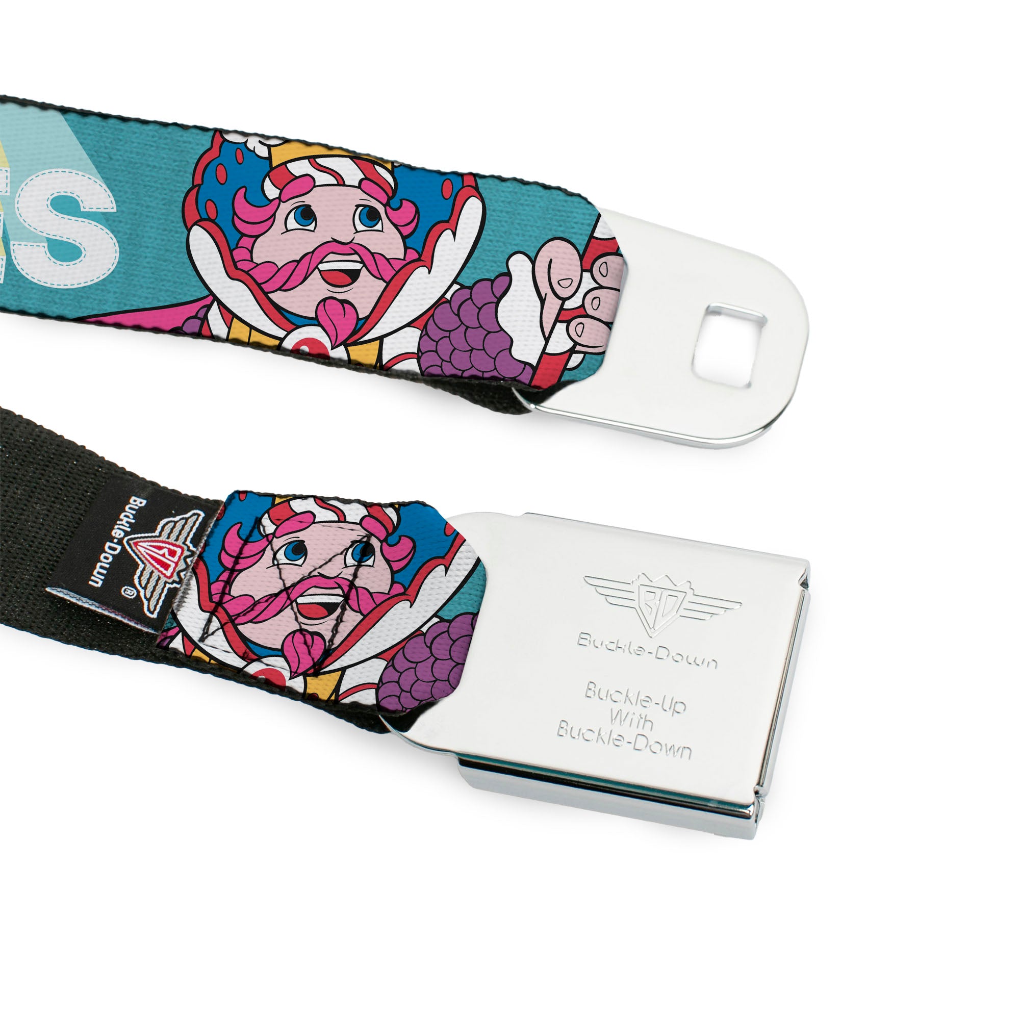 CANDY LAND Game Logo White/Pink Seatbelt Belt - Candy Land KANDY RULES King Kandy Pose Teal/Multi Color Webbing Seatbelt Belts Candy Land