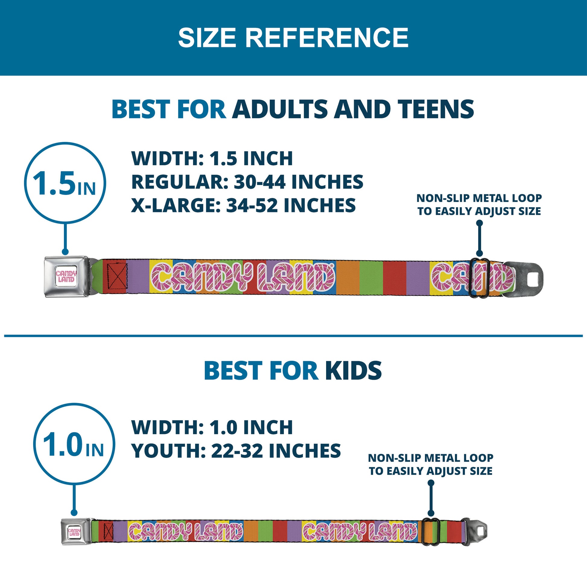CANDY LAND Game Logo White/Pink Seatbelt Belt - CANDY LAND Game Logo Color Blocks Multi Color Webbing Seatbelt Belts Candy Land