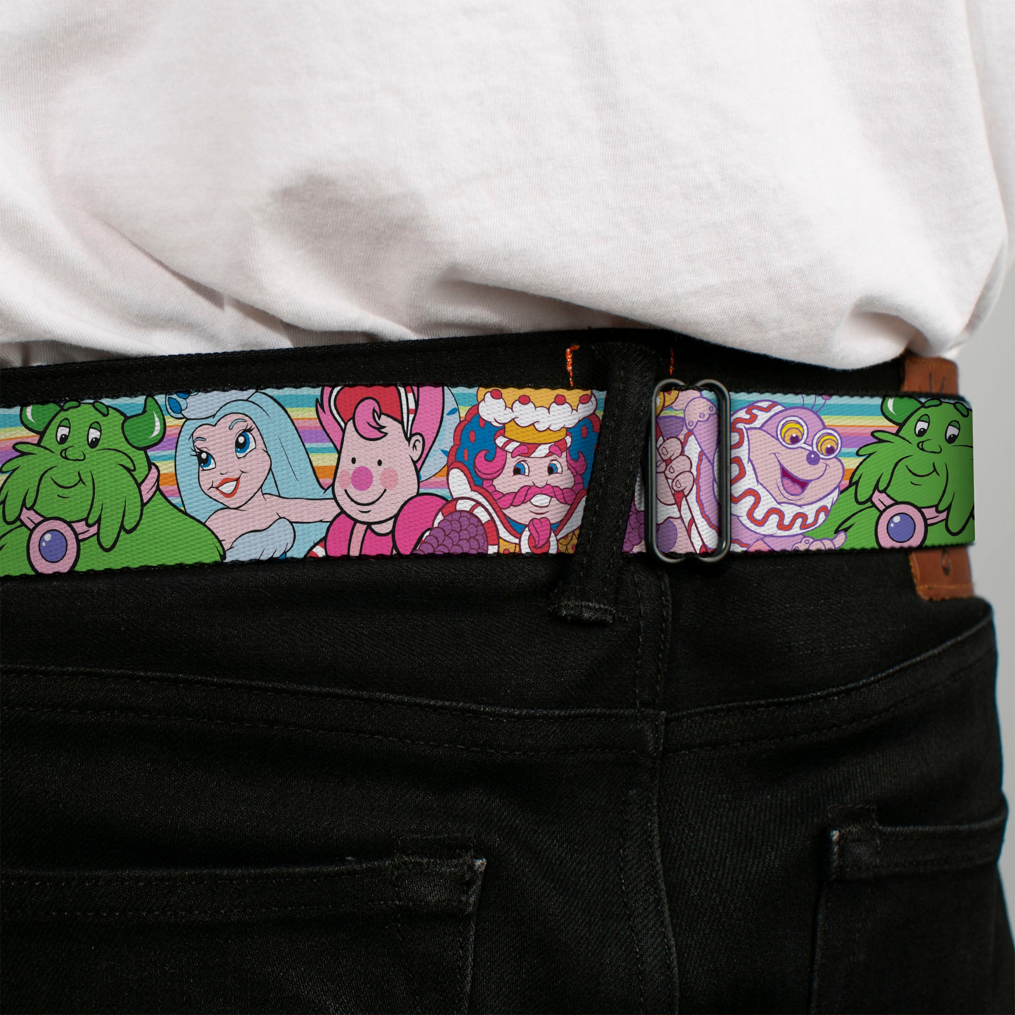 CANDY LAND Game Logo White/Pink Seatbelt Belt - Candy Land Character Lineup Stripe Multi Color Webbing Seatbelt Belts Candy Land
