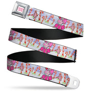 CANDY LAND Game Logo White/Pink Seatbelt Belt - Candy Land Mr. Mint Pose and Candy Canes Multi Color Webbing Seatbelt Belts Candy Land