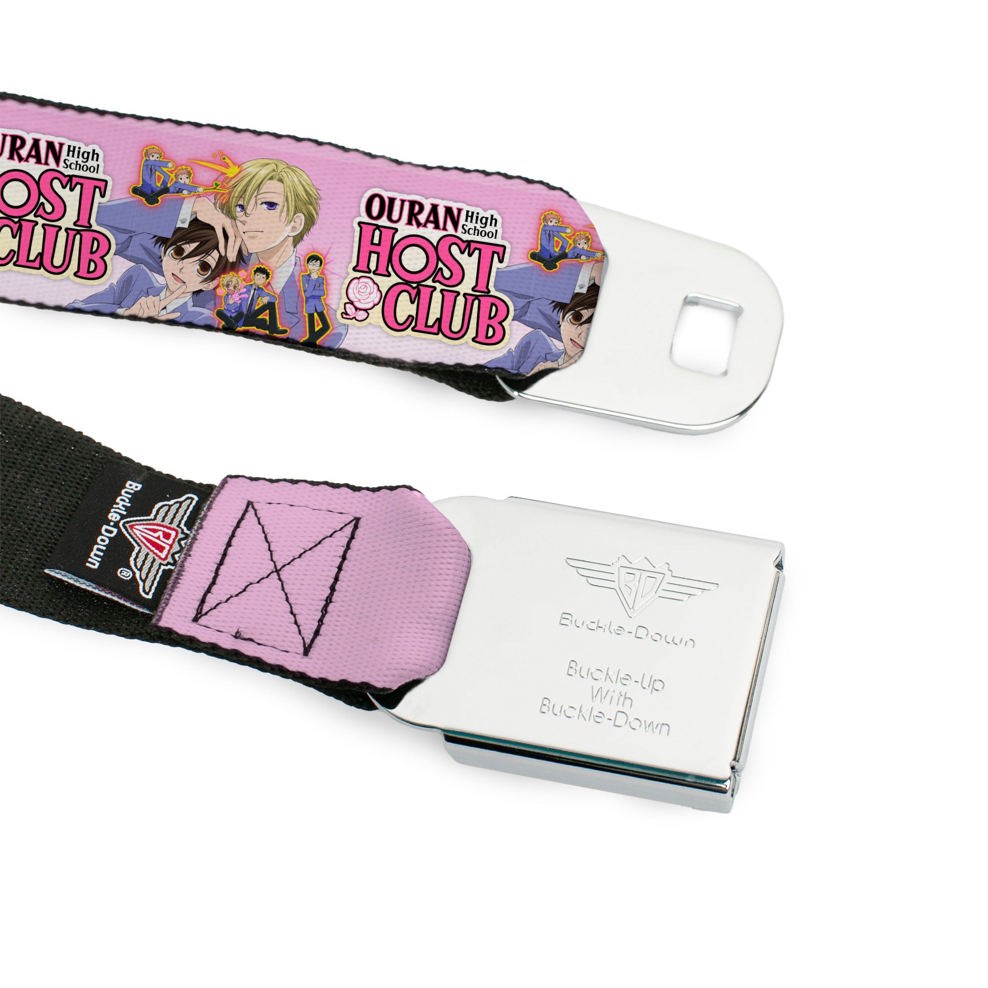 OURAN HIGH SCHOOL HOST CLUB Title Logo Full Color Black Seatbelt Belt - OURAN HIGH SCHOOL Character Group Pose and Title Logo Pinks Webbing Seatbelt Belts Ouran High School Host Club