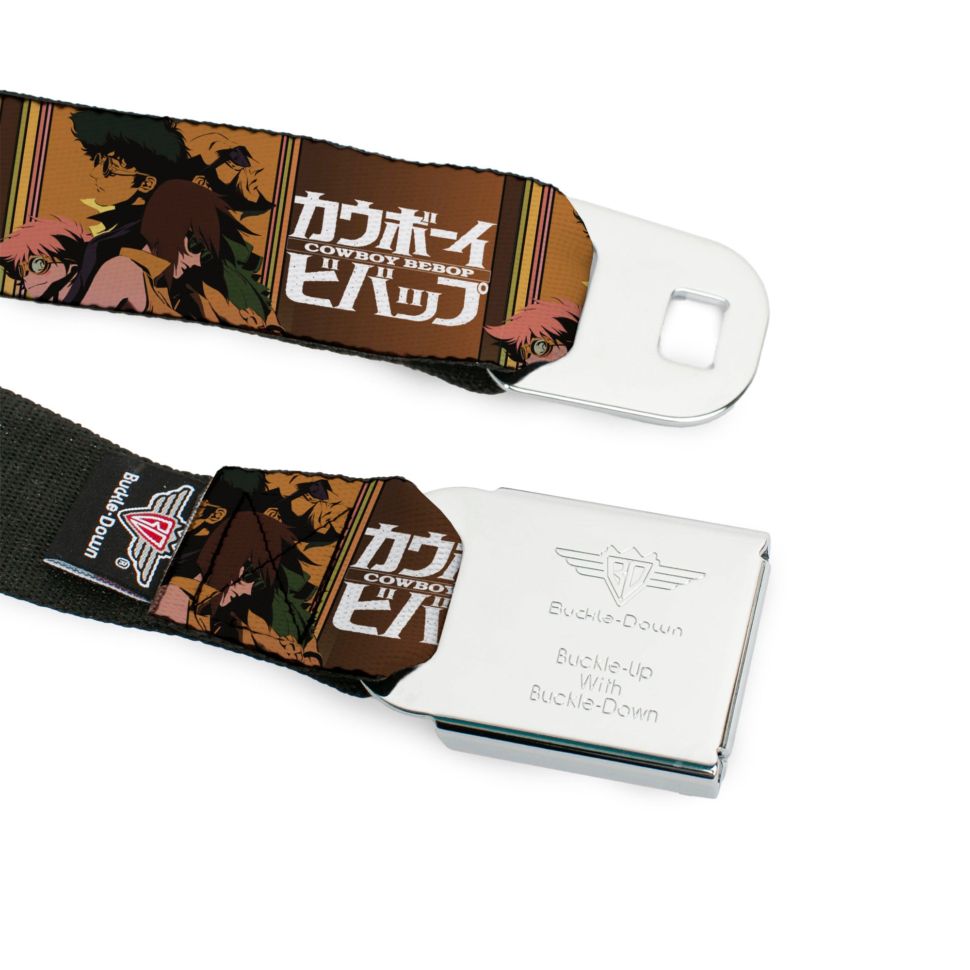 COWBOY BEBOP Title Logo Full Color Black/White Seatbelt Belt - COWBOY BEBOP Crew Group Pose and Title Logo Blocks Webbing Seatbelt Belts Cowboy Bebop