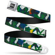 COWBOY BEBOP Title Logo Full Color Black/White Seatbelt Belt - COWBOY BEBOP Crew Group Pose and Title Logo White/Black/Greens Webbing Seatbelt Belts Cowboy Bebop