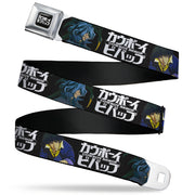 COWBOY BEBOP Title Logo Full Color Black/White Seatbelt Belt - COWBOY BEBOP Spike and Vicious Pose and Title Logo Black/Blues Webbing Seatbelt Belts Cowboy Bebop
