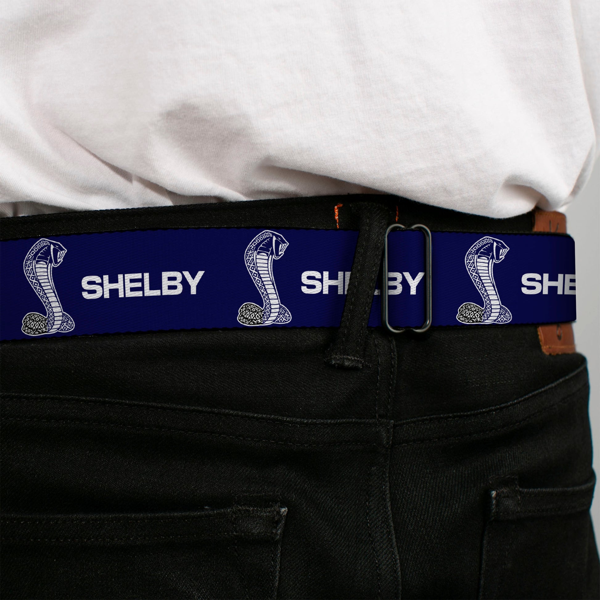 Carroll Shelby Super Snake Cobra Navy/White Seatbelt Belt - SHELBY Super Snake Cobra Navy/White Webbing Seatbelt Belts Shelby