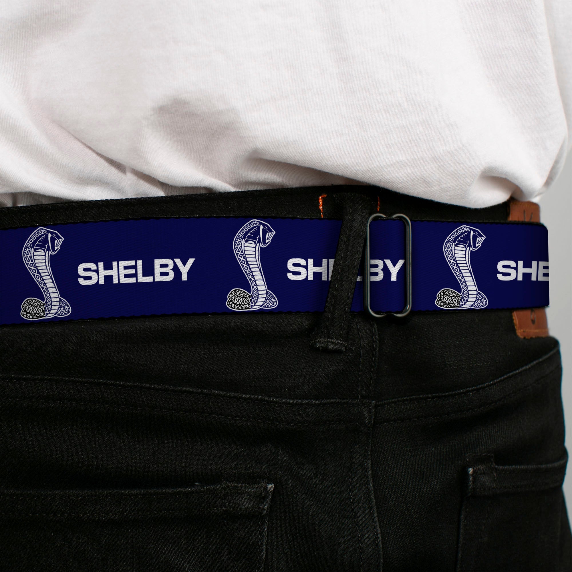 Carroll Shelby Super Snake Cobra Navy/White Seatbelt Belt - SHELBY Super Snake Cobra Navy/White Webbing Seatbelt Belts Shelby