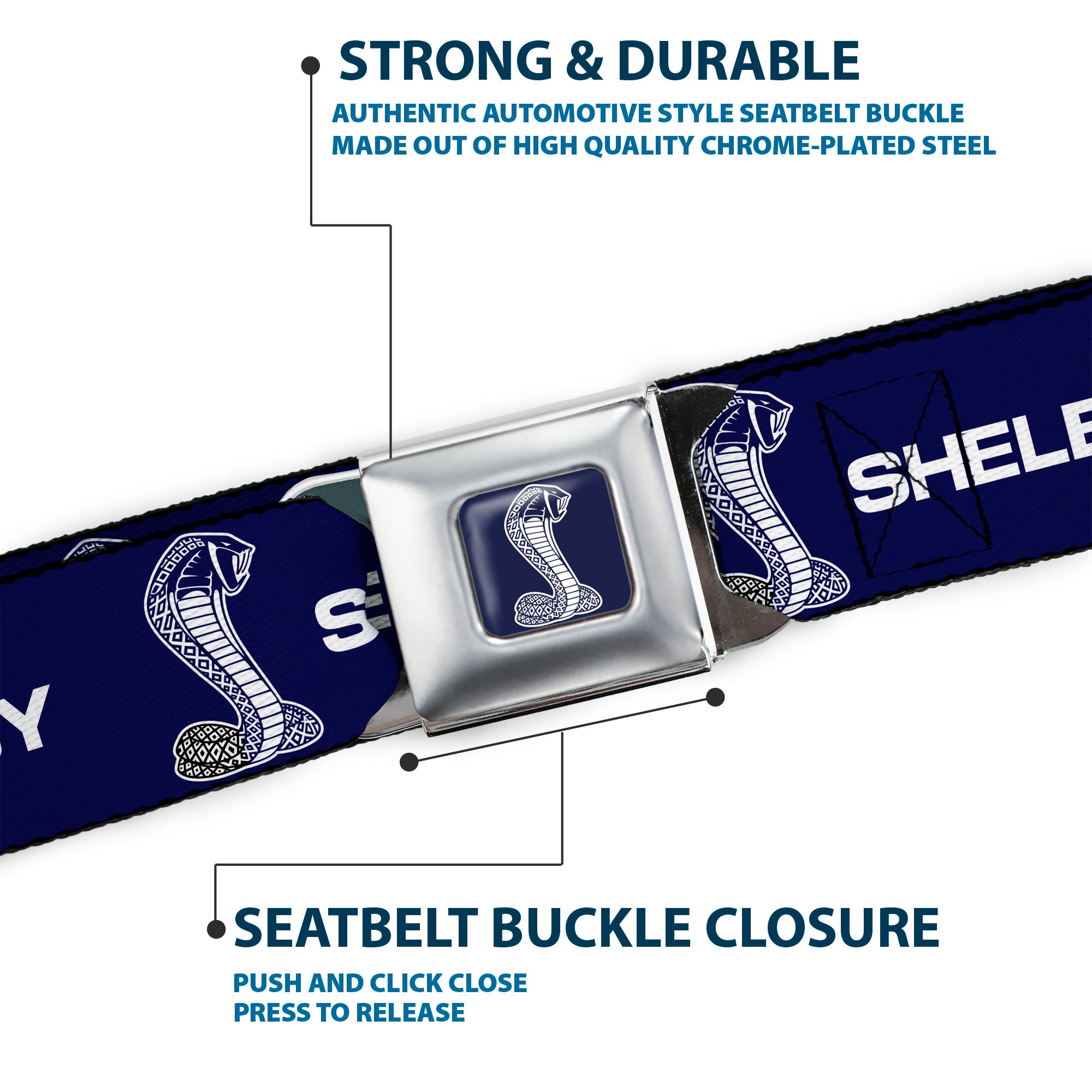 Carroll Shelby Super Snake Cobra Navy/White Seatbelt Belt - SHELBY Super Snake Cobra Navy/White Webbing Seatbelt Belts Shelby