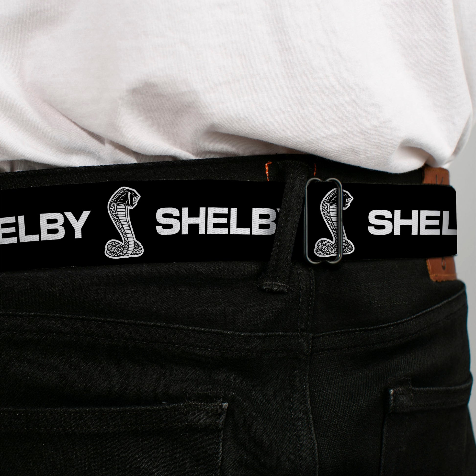 Carroll Shelby Super Snake Cobra Full Color Black White Seatbelt Belt - Carroll Shelby SHELBY Super Snake Cobra Black/White Webbing Seatbelt Belts Shelby