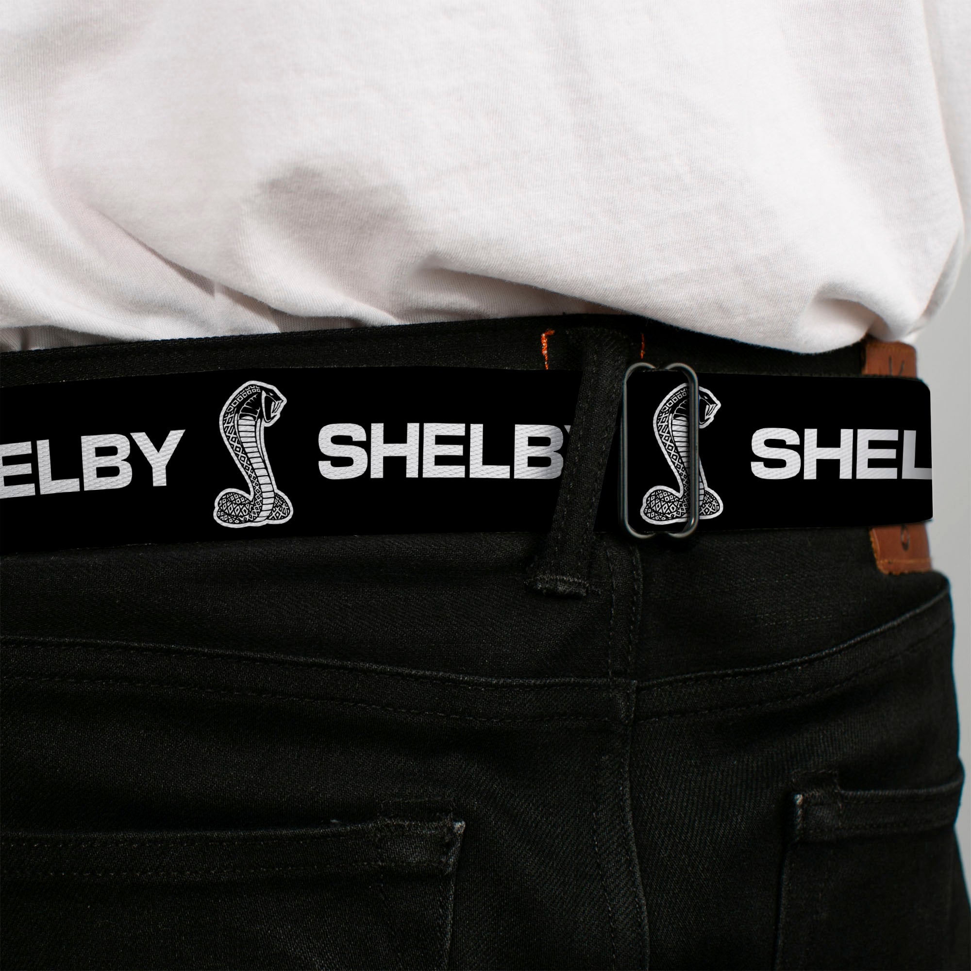 Carroll Shelby Super Snake Cobra Full Color Black White Seatbelt Belt - Carroll Shelby SHELBY Super Snake Cobra Black/White Webbing Seatbelt Belts Shelby