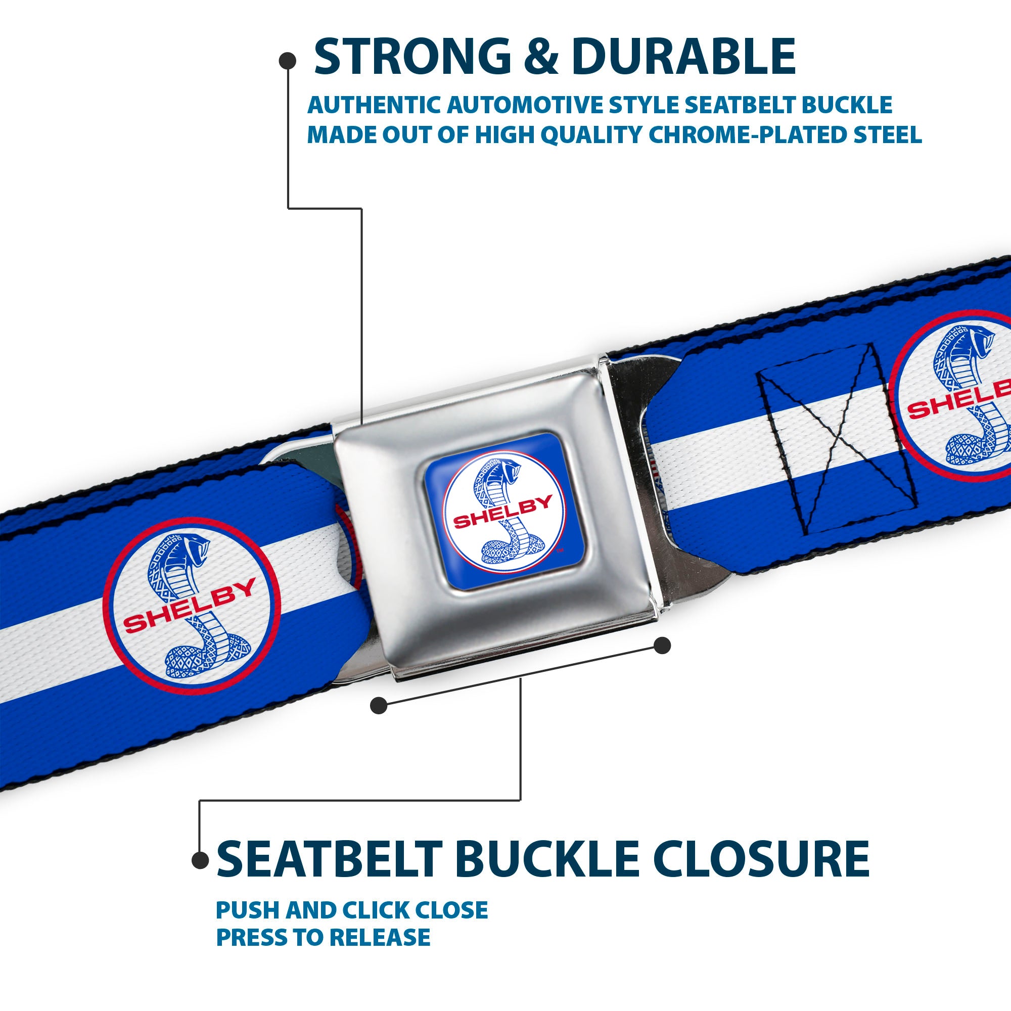 SHELBY Tiffany Split Full Color Blue Red White Seatbelt Belt - SHELBY Tiffany Split/Stripe Blue/White/Red Webbing Seatbelt Belts Shelby