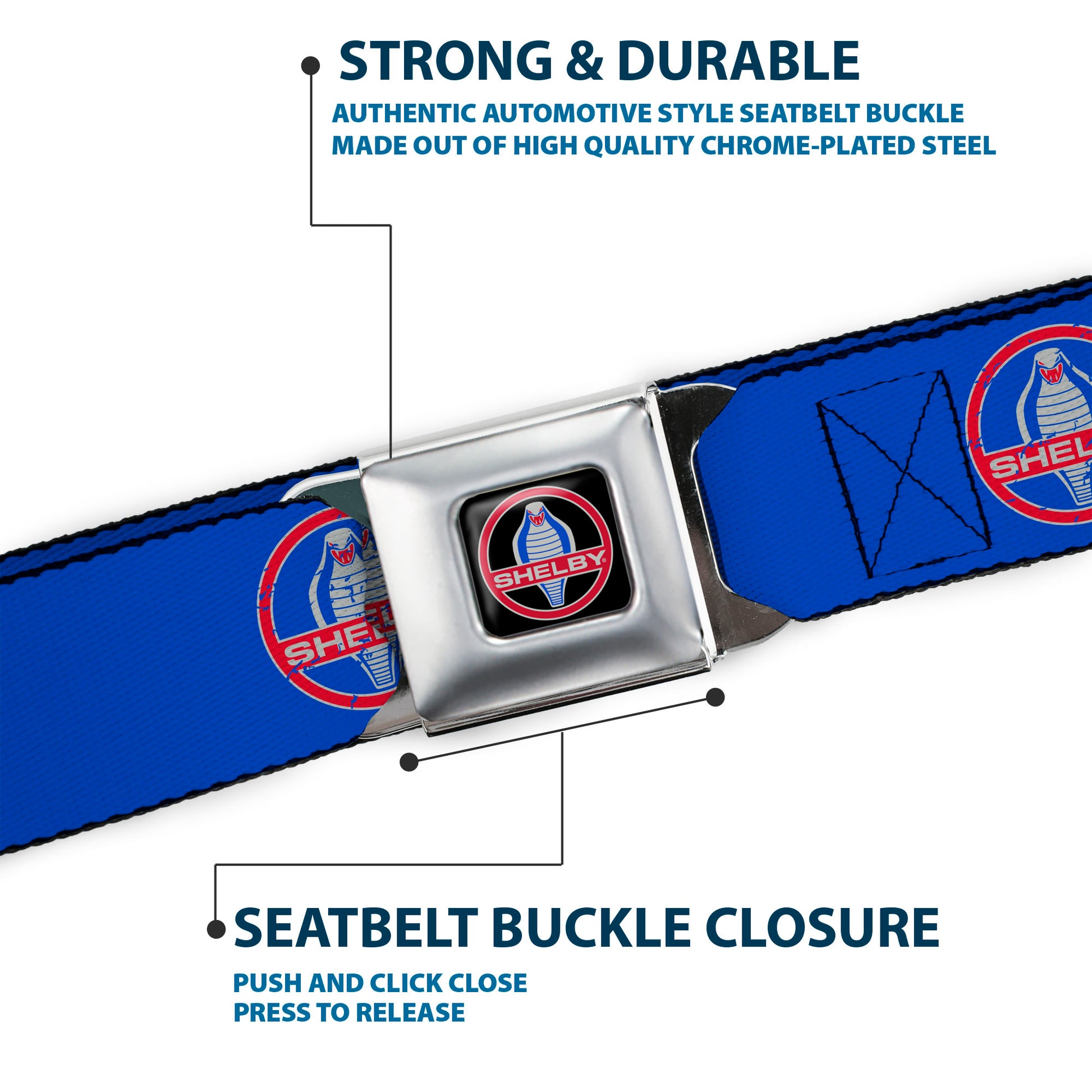 SHELBY Cobra Full Color Black Gray Red Blue Seatbelt Belt - SHELBY Cobra Weathered Blue/Gray/Red Webbing Seatbelt Belts Shelby