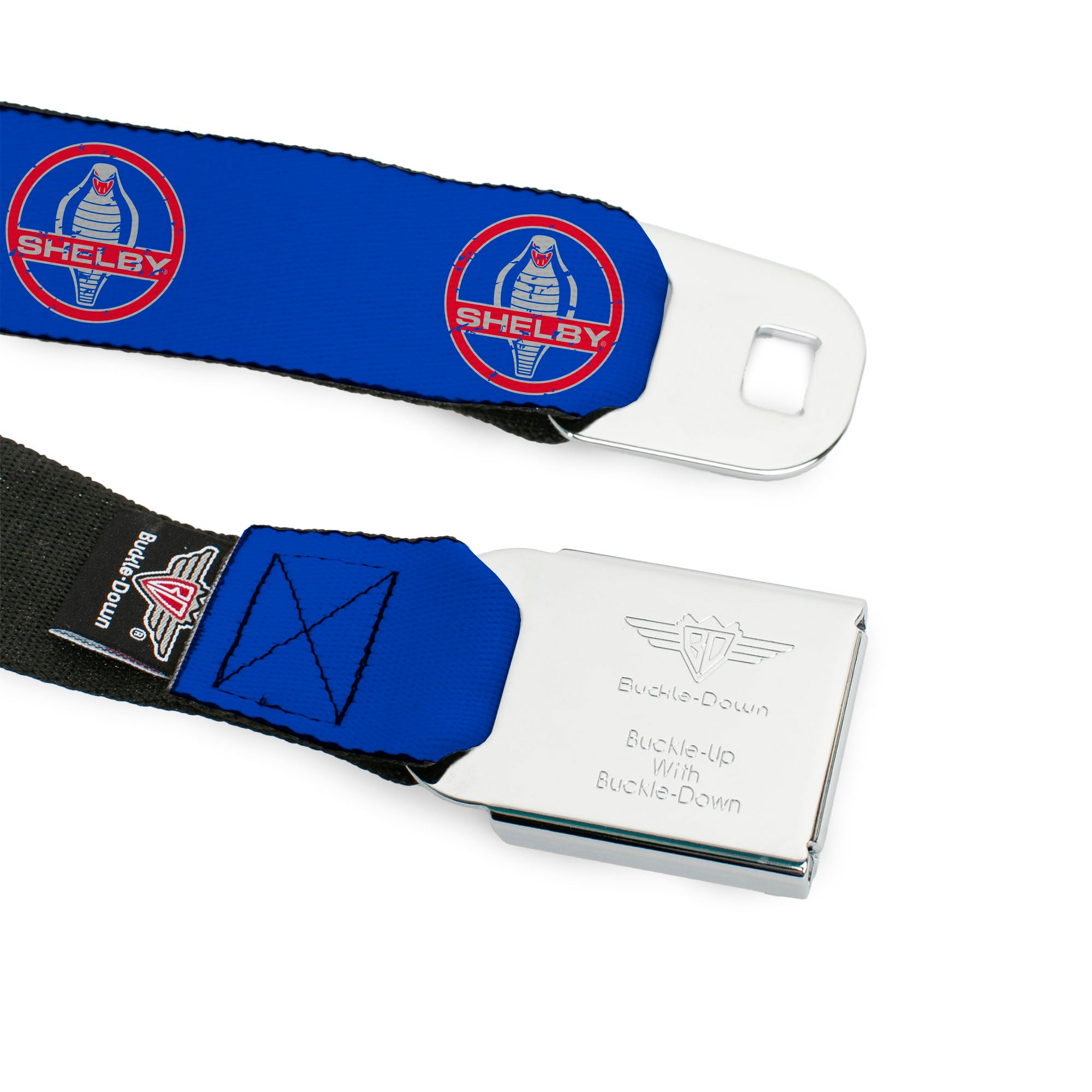 SHELBY Cobra Full Color Black Gray Red Blue Seatbelt Belt - SHELBY Cobra Weathered Blue/Gray/Red Webbing Seatbelt Belts Shelby