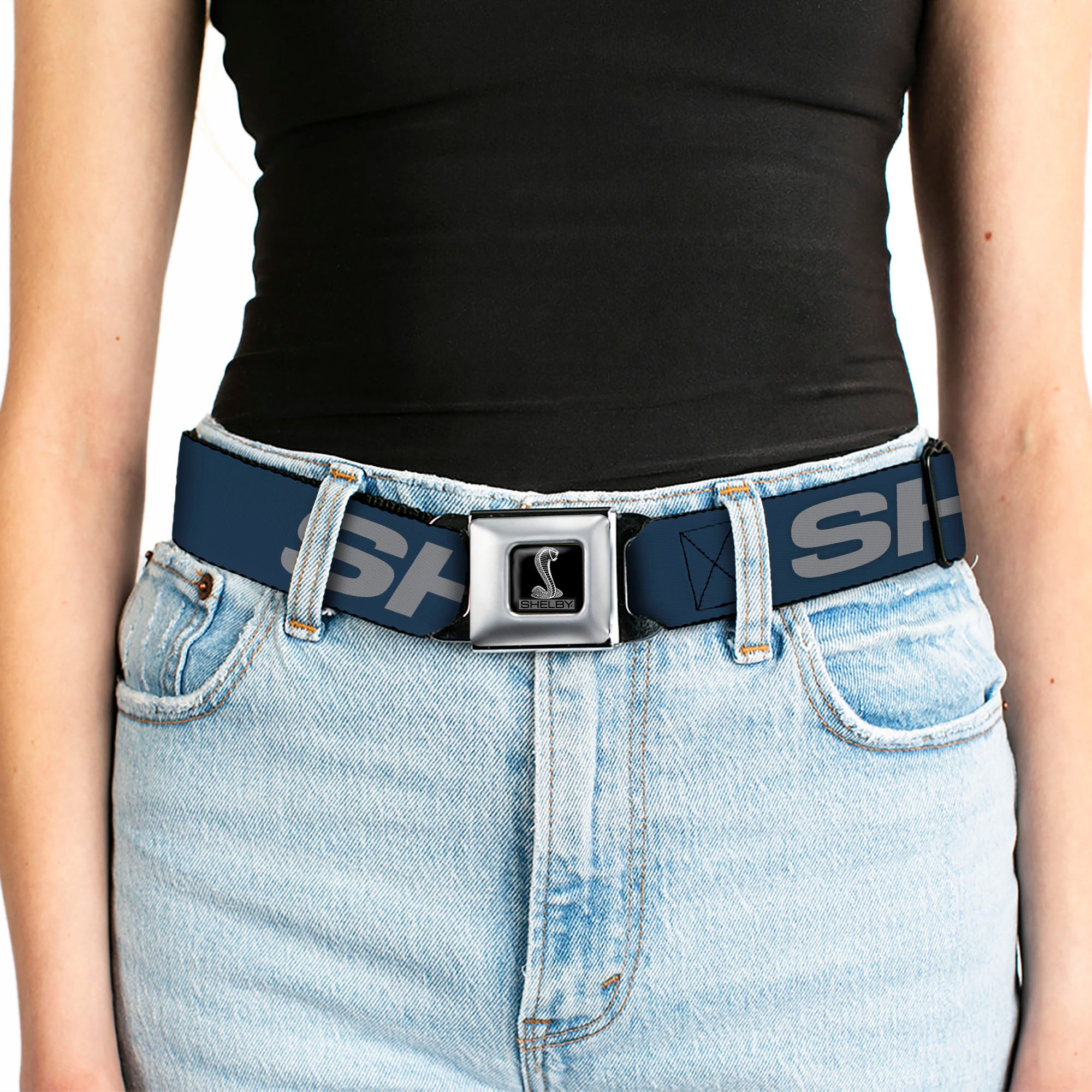 SHELBY Tiffany Box Full Color Black Silver-Fade Seatbelt Belt - SHELBY Bold Blue/Gray Webbing Seatbelt Belts Shelby