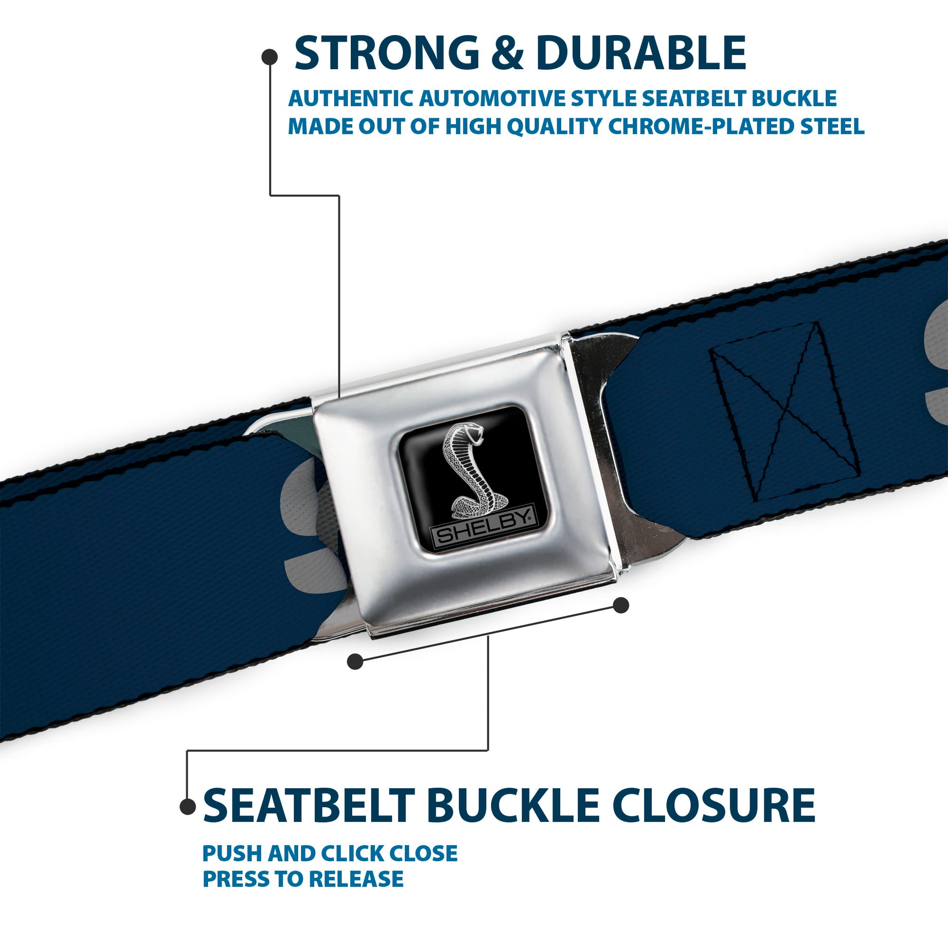 SHELBY Tiffany Box Full Color Black Silver-Fade Seatbelt Belt - SHELBY Bold Blue/Gray Webbing Seatbelt Belts Shelby