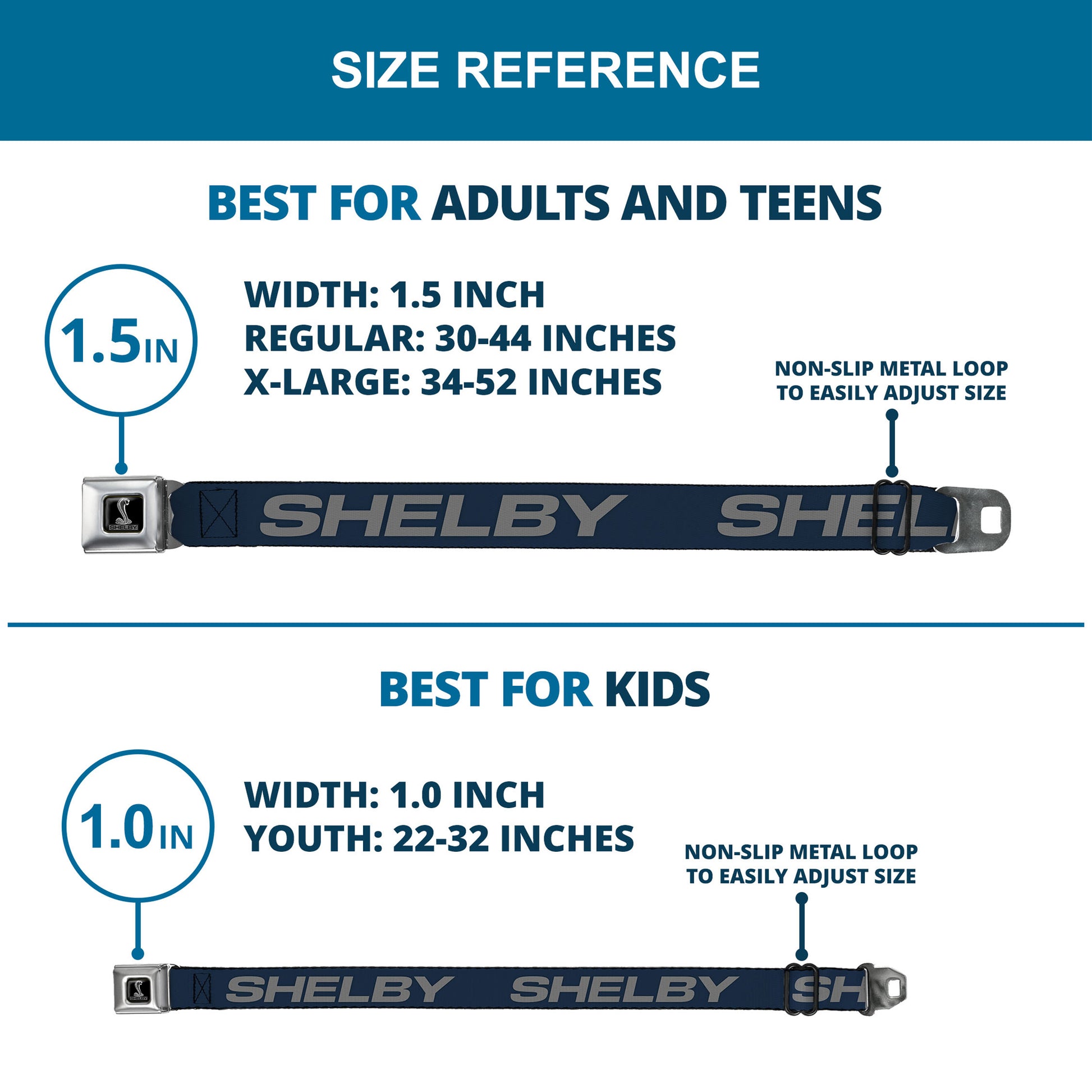 SHELBY Tiffany Box Full Color Black Silver-Fade Seatbelt Belt - SHELBY Bold Blue/Gray Webbing Seatbelt Belts Shelby