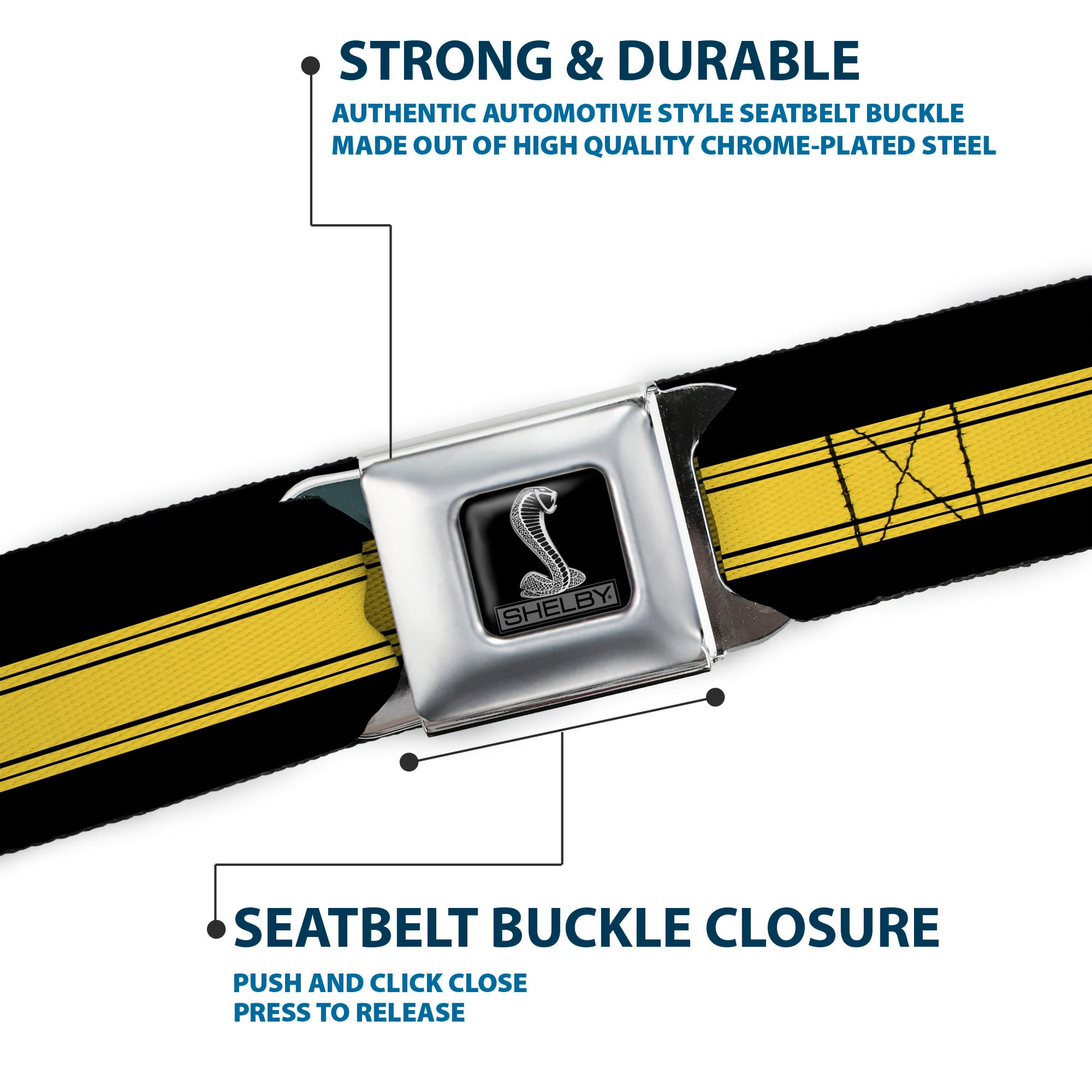 SHELBY Tiffany Box Full Color Black Silver-Fade Seatbelt Belt - SHELBY GT 500/Cobra Box Stripe Black/Yellow Webbing Seatbelt Belts Shelby