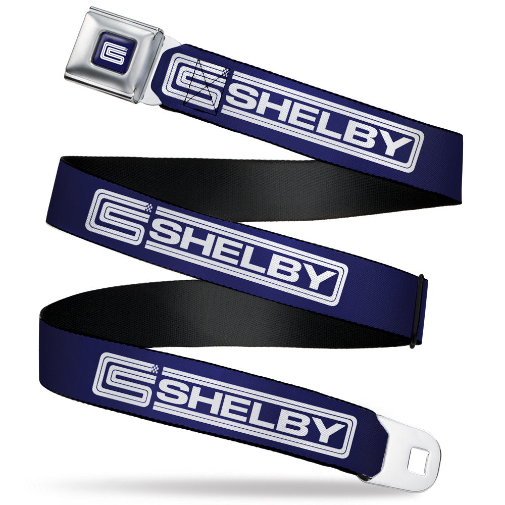 Carroll Shelby CS Racing Logo Full Color Navy/White Seatbelt Belt - Carroll Shelby CS SHELBY Racing Logo Block Navy/White Webbing Seatbelt Belts Shelby